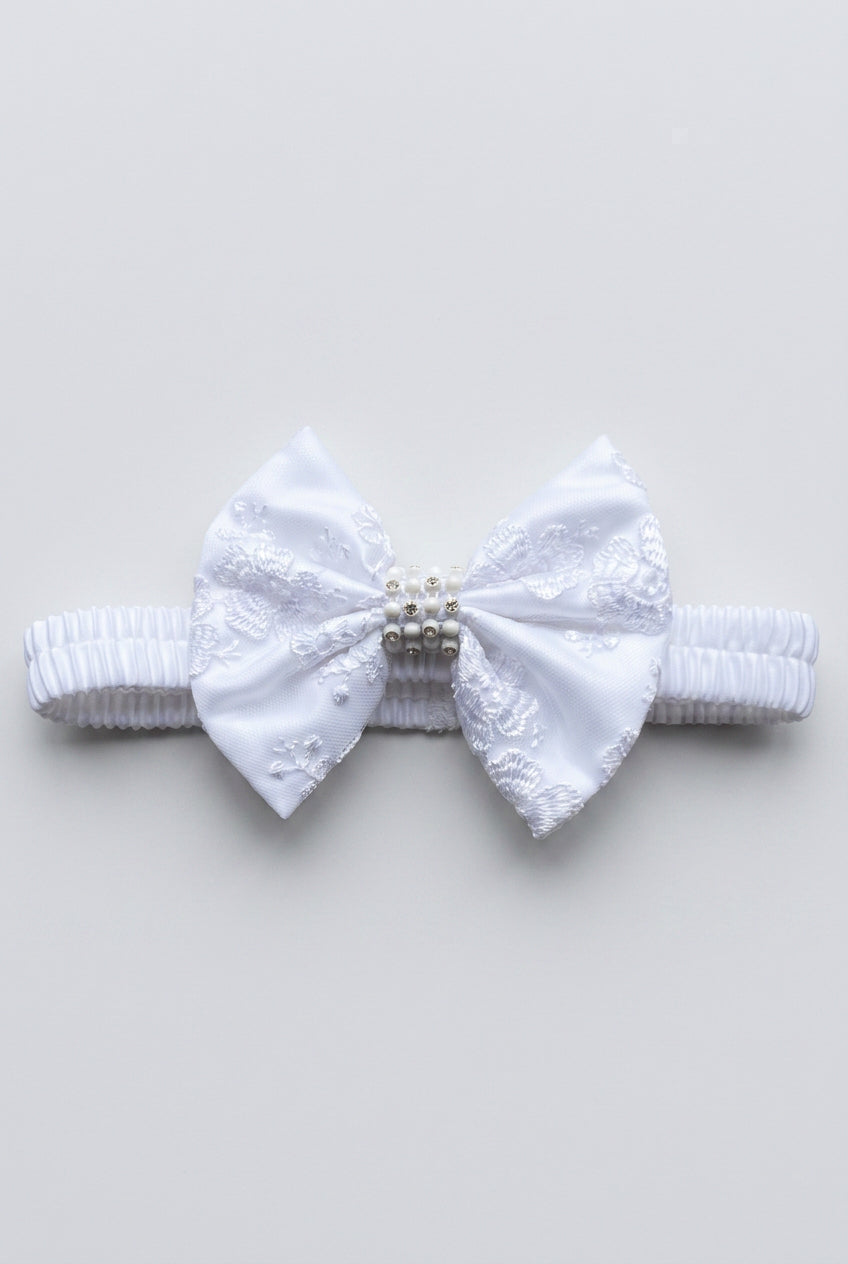 Baby Girls Lace Bow Dress Set – B1202 - White