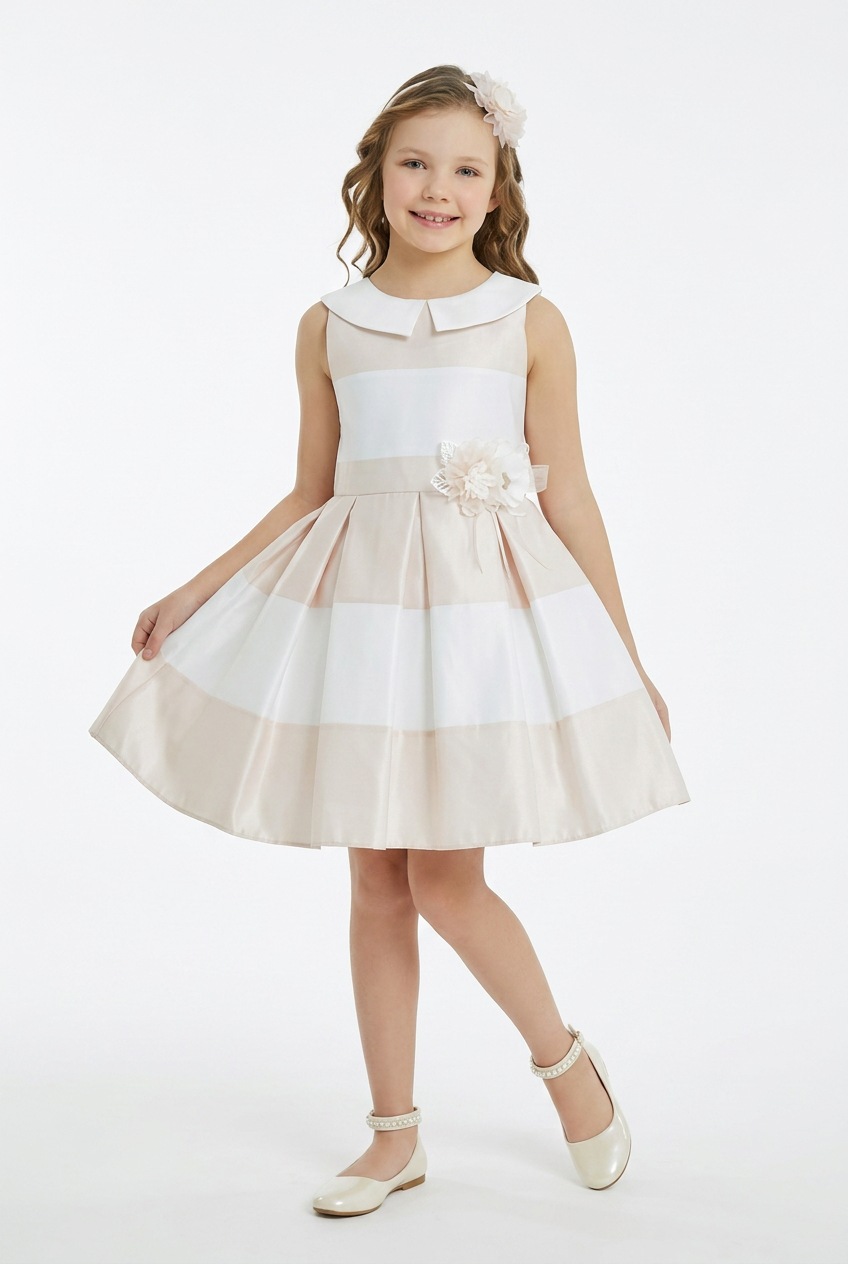 Girls Vintage Peter Pan Collar Sleeveless Flower Girl Dress – Powder Pink