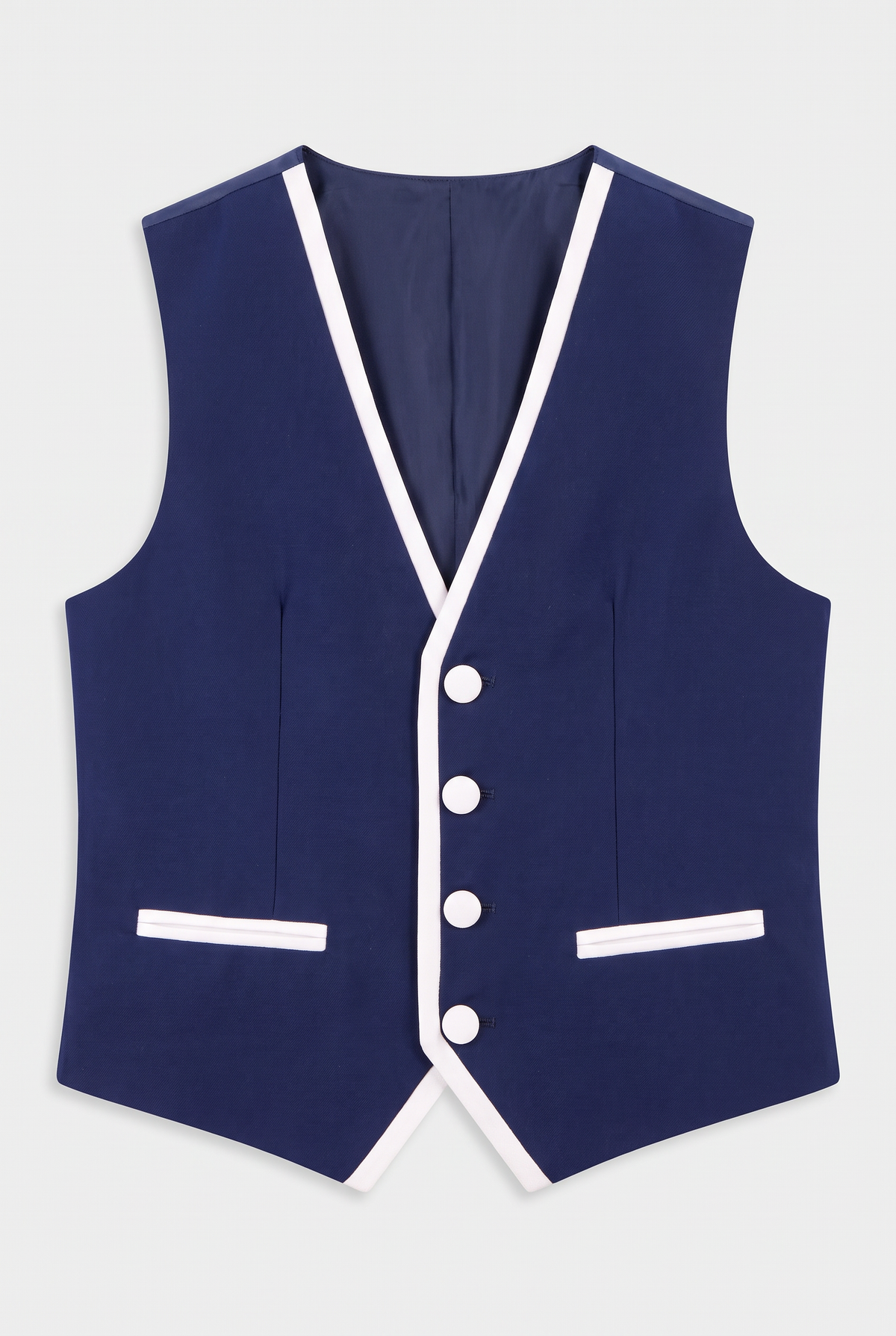 Boys Exclusive Piping Tuxedo Suit - Dark Blue - White