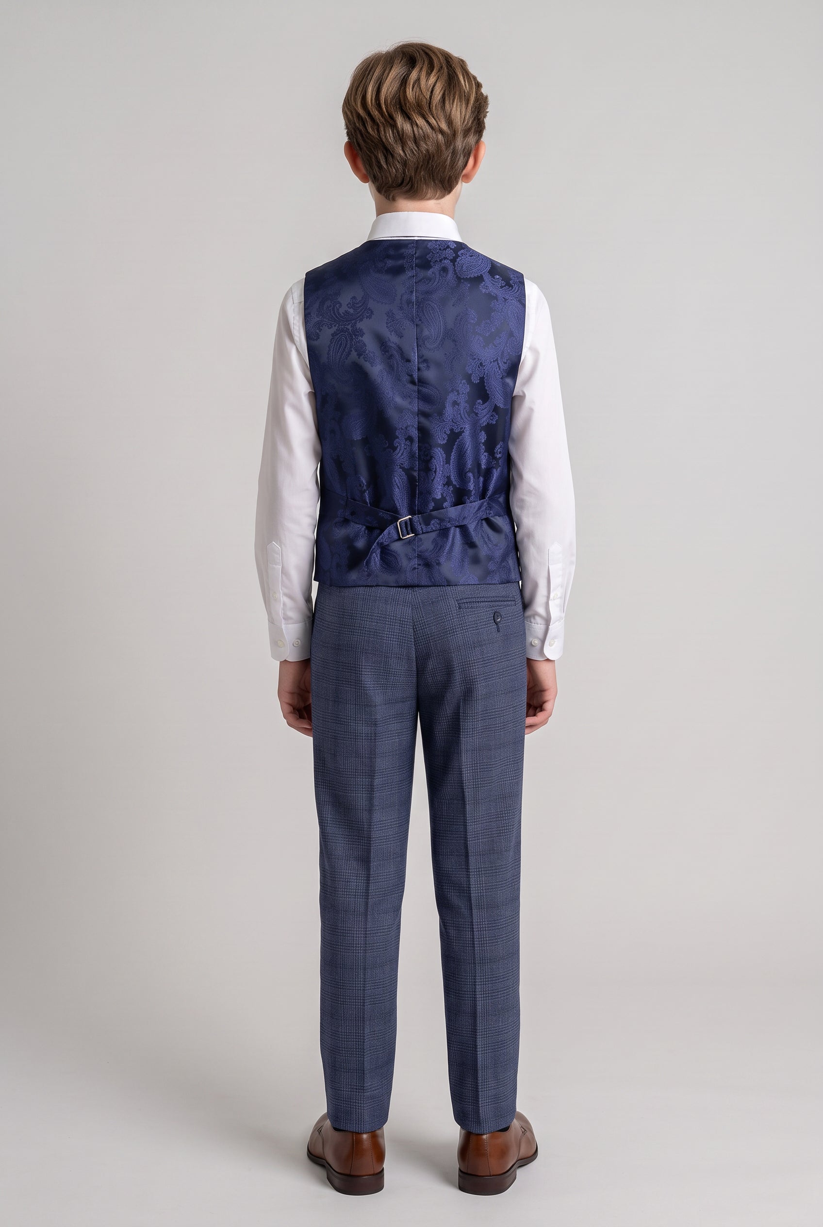 Boys Tweed Check Blue Suit - GRAHAM - Blue