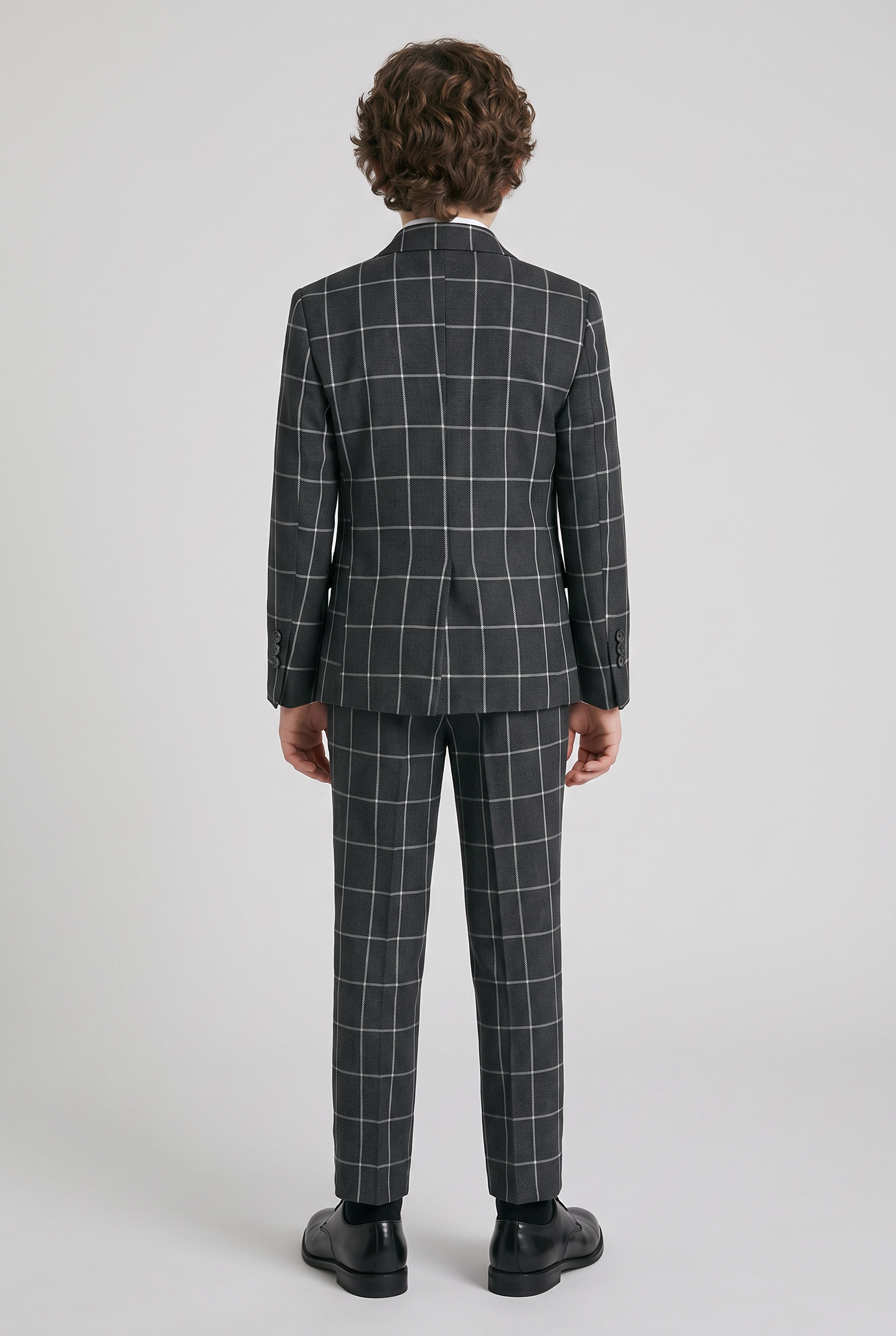 Boys Windowpane Check Suit Set - Charcoal Grey