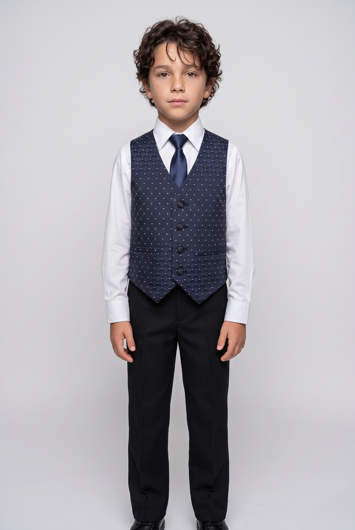 Boys Quilted Dotted Navy Tuxedo Suit