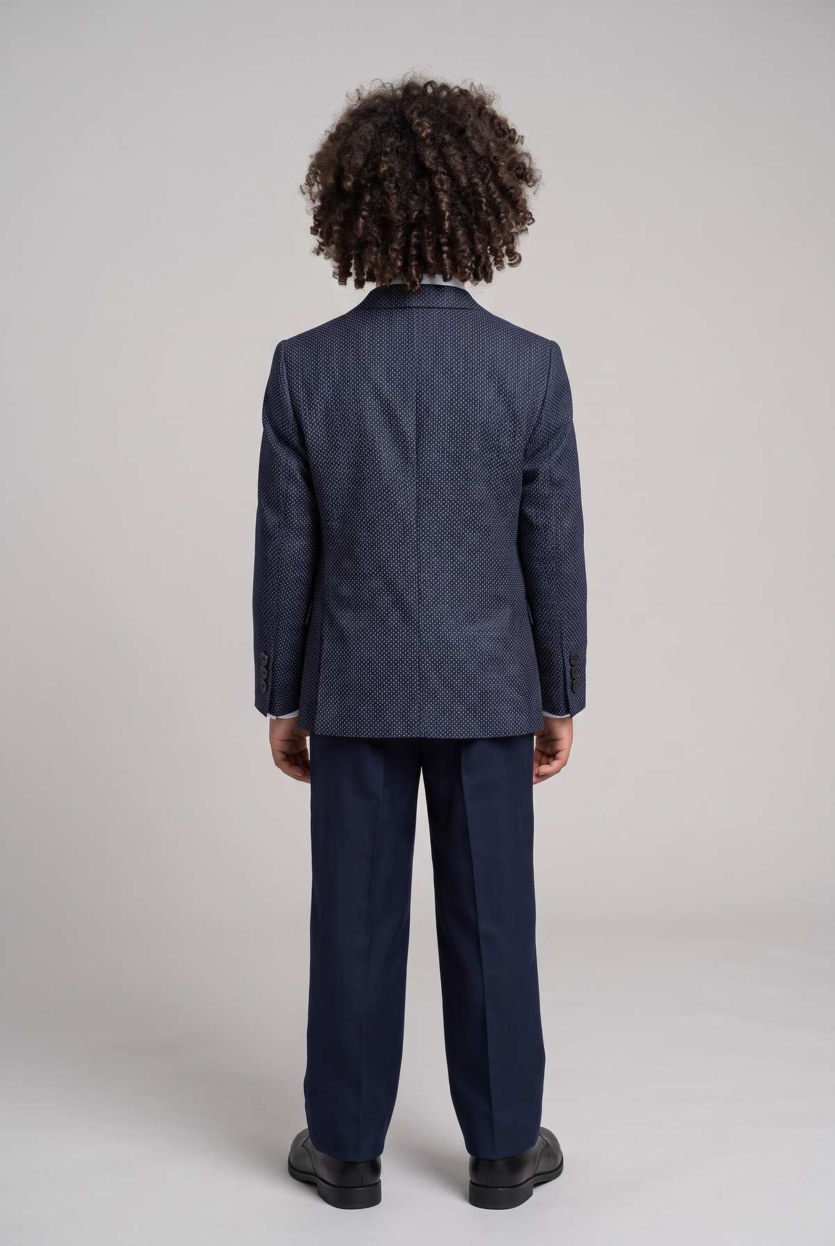 Boys Italian Slim Fit Polka Dot Navy Suit - Navy Blue