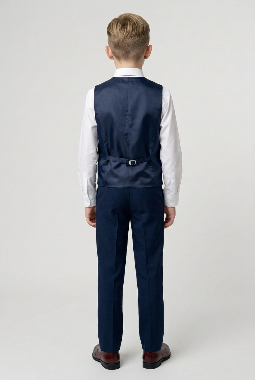 Boys Summer Waistcoat Suit 4 PC Set - Navy Blue