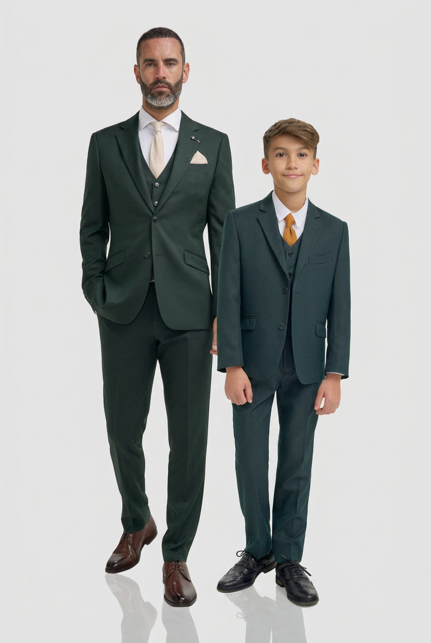 Father & Son Matching Slim Fit 3-Piece Suit Set - Malibu Forest Green