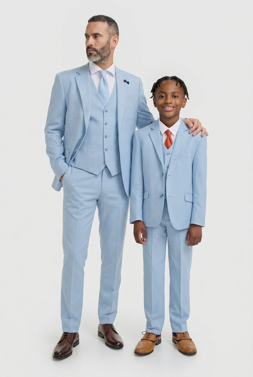 Father & Son Matching Slim Fit 3-Piece Suit Set - Malibu Sky Blue