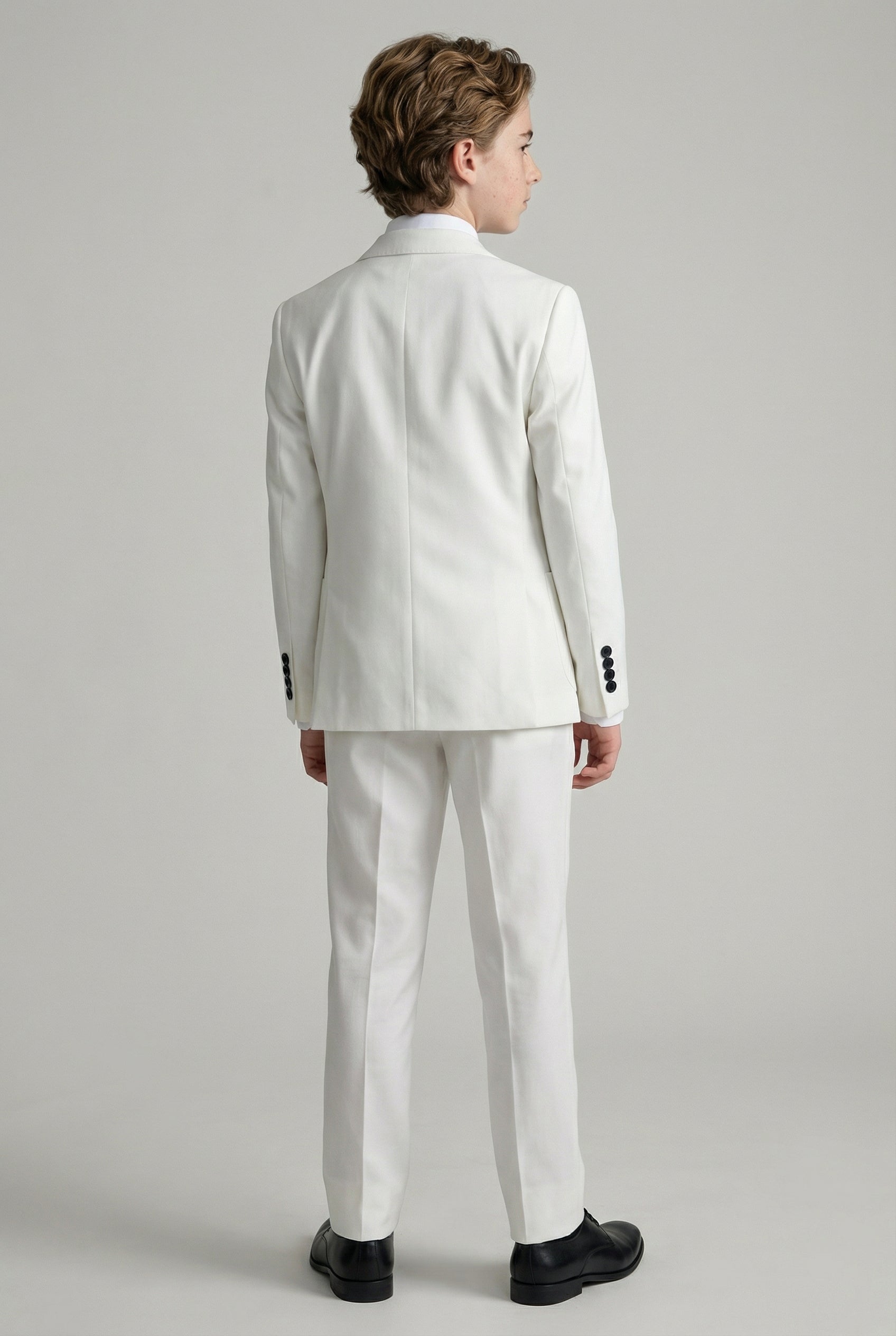 Boys Linen Suit with Elbow Patches - White