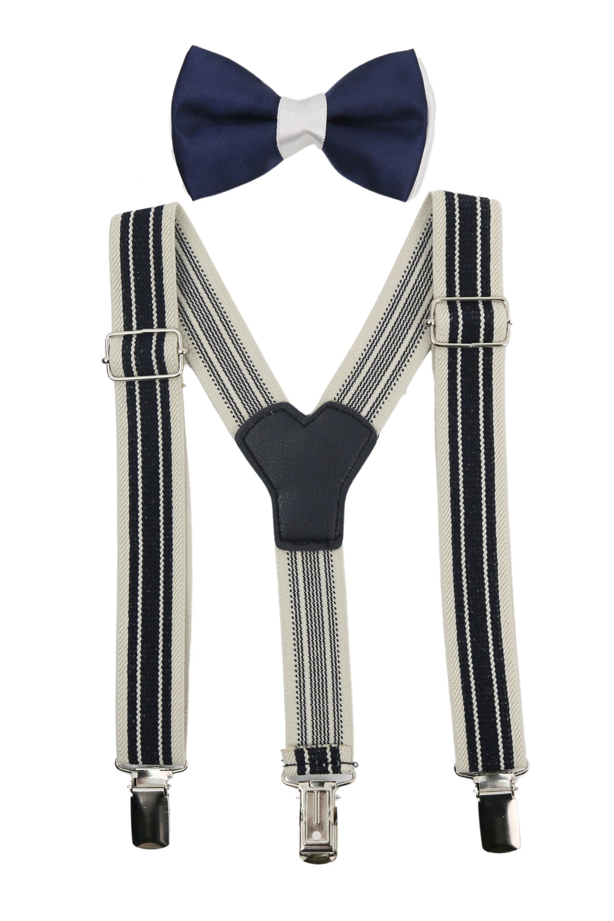 Boys Adjustable Elastic Y-Back Wide Bow Brace Set - Navy and Cream