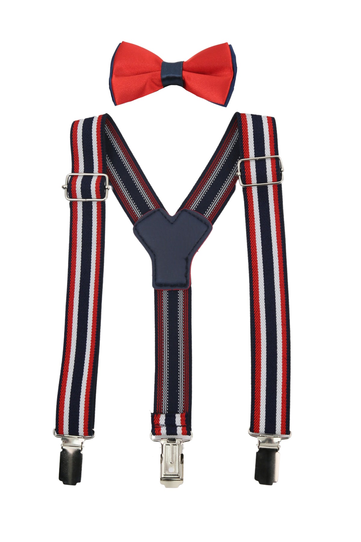 Boys Adjustable Elastic Y-Back Wide Bow Brace Set - Navy and Red