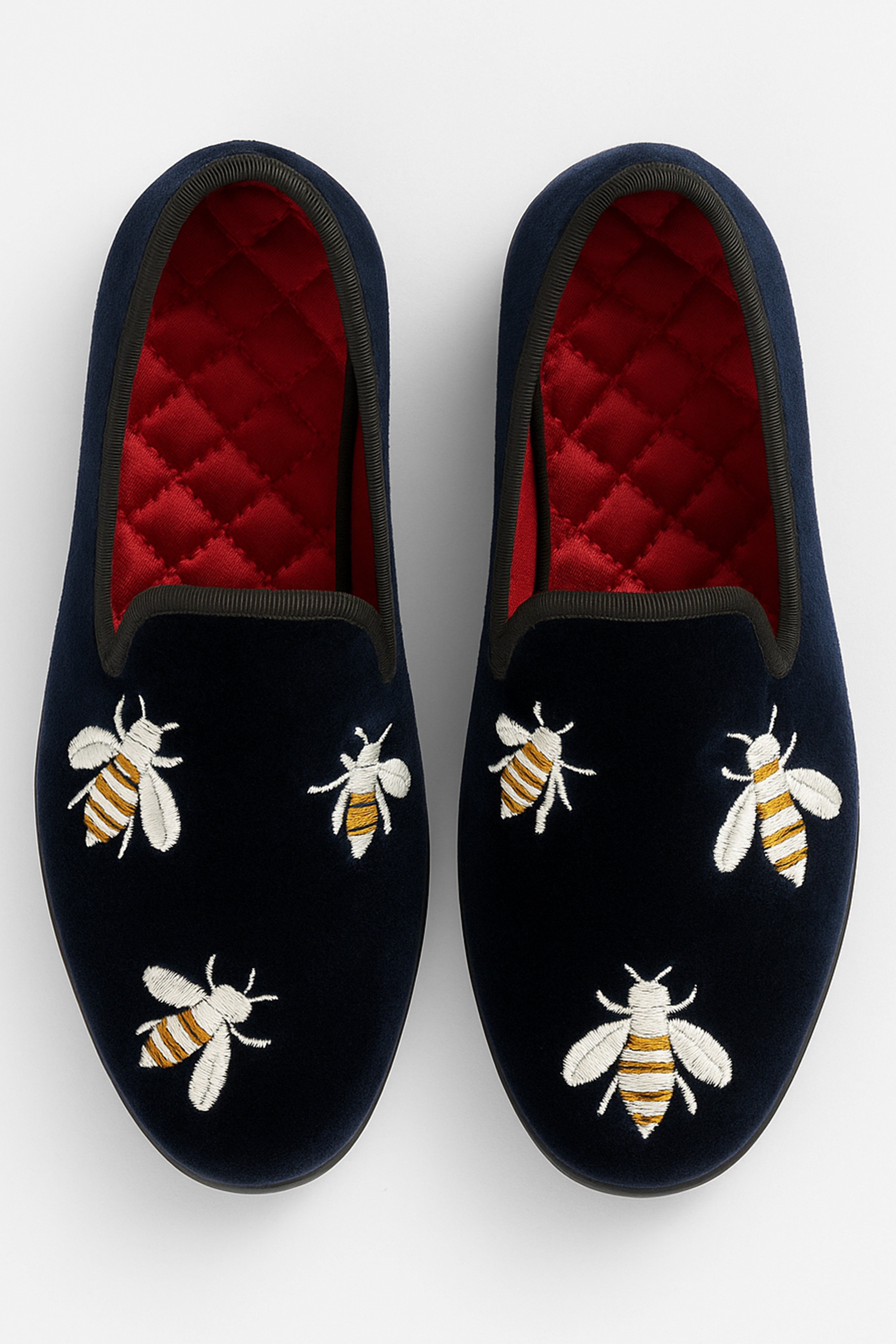 Boys Velvet Bee Embroidered Slip On Loafers - Navy Blue