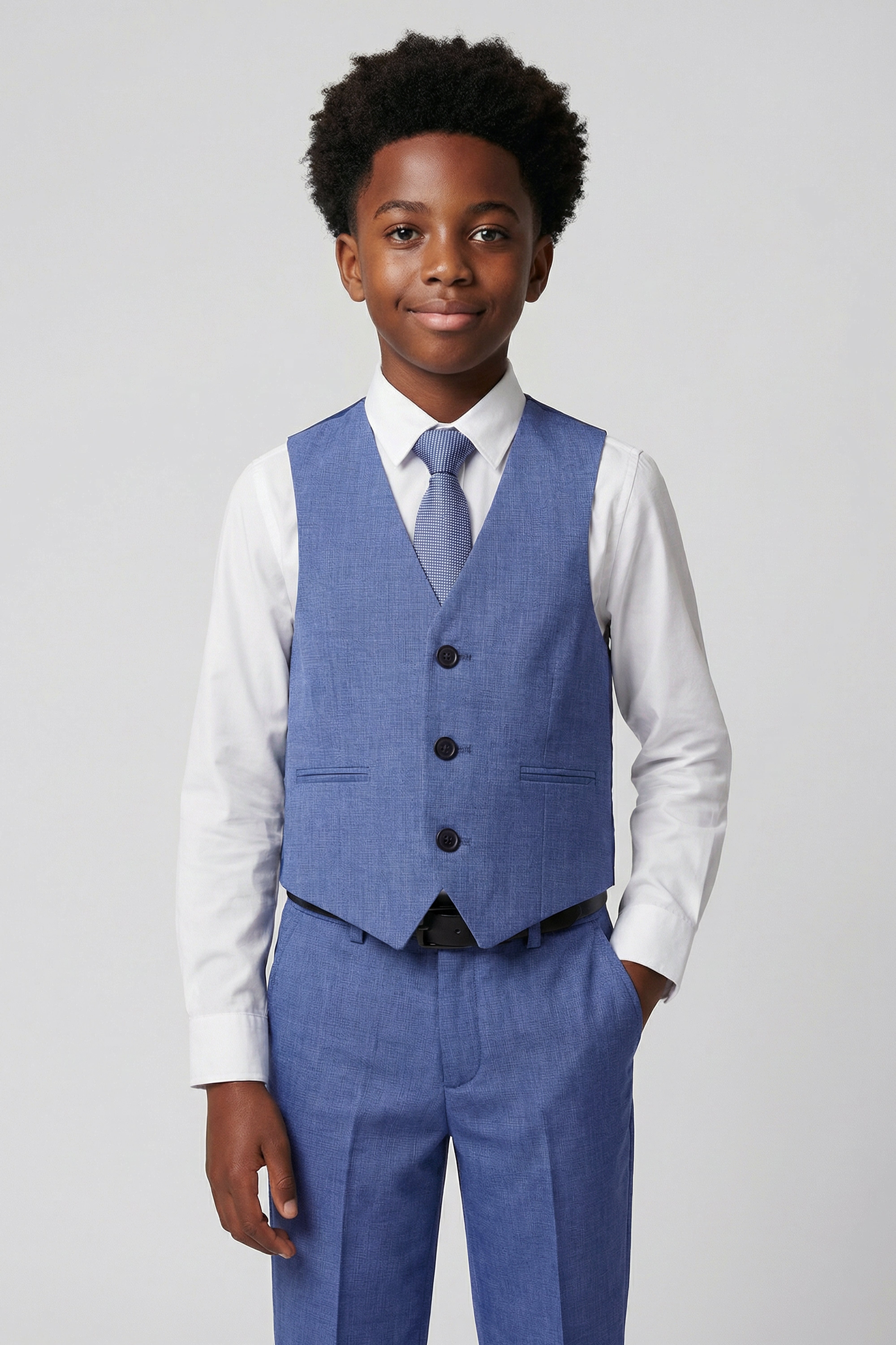 Boys Slim Fit Textured 8-Piece Formal Suit Set - Sky Blue