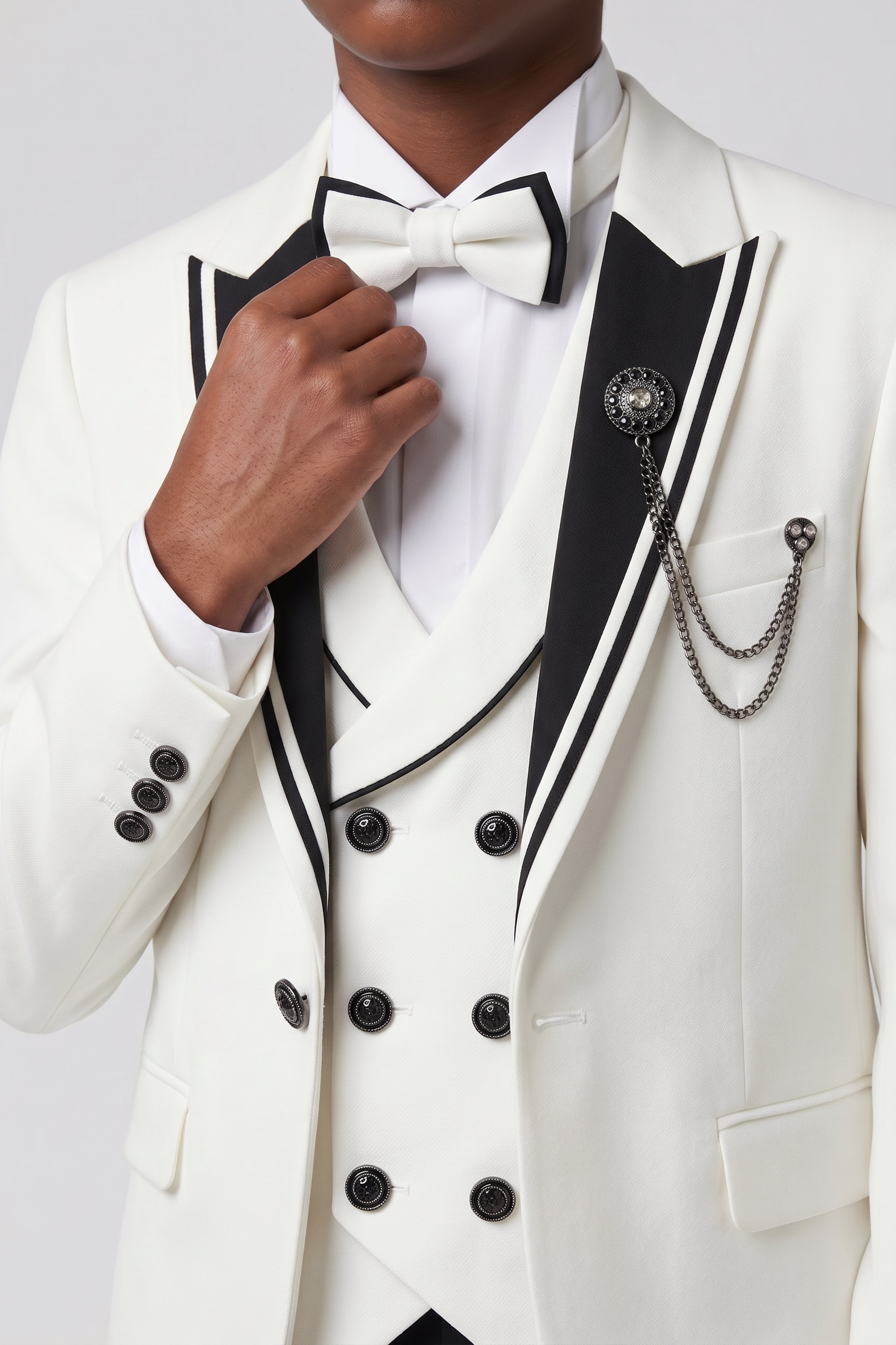 Boys’ 6-Piece Tuxedo Dinner Suit with Double Breasted Waistcoat - DAMATLIK W - Ivory