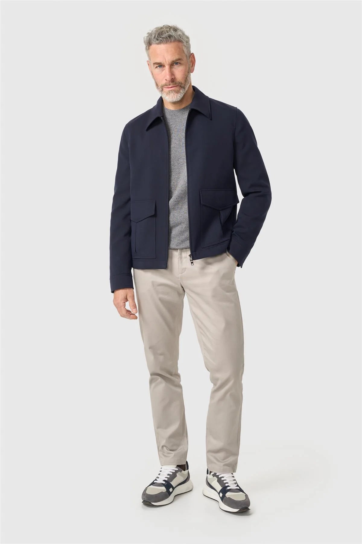 Men’s Smart Casual Stretch Zip-Up Short Jacket – Cavani Carlo Navy Model Front Picture