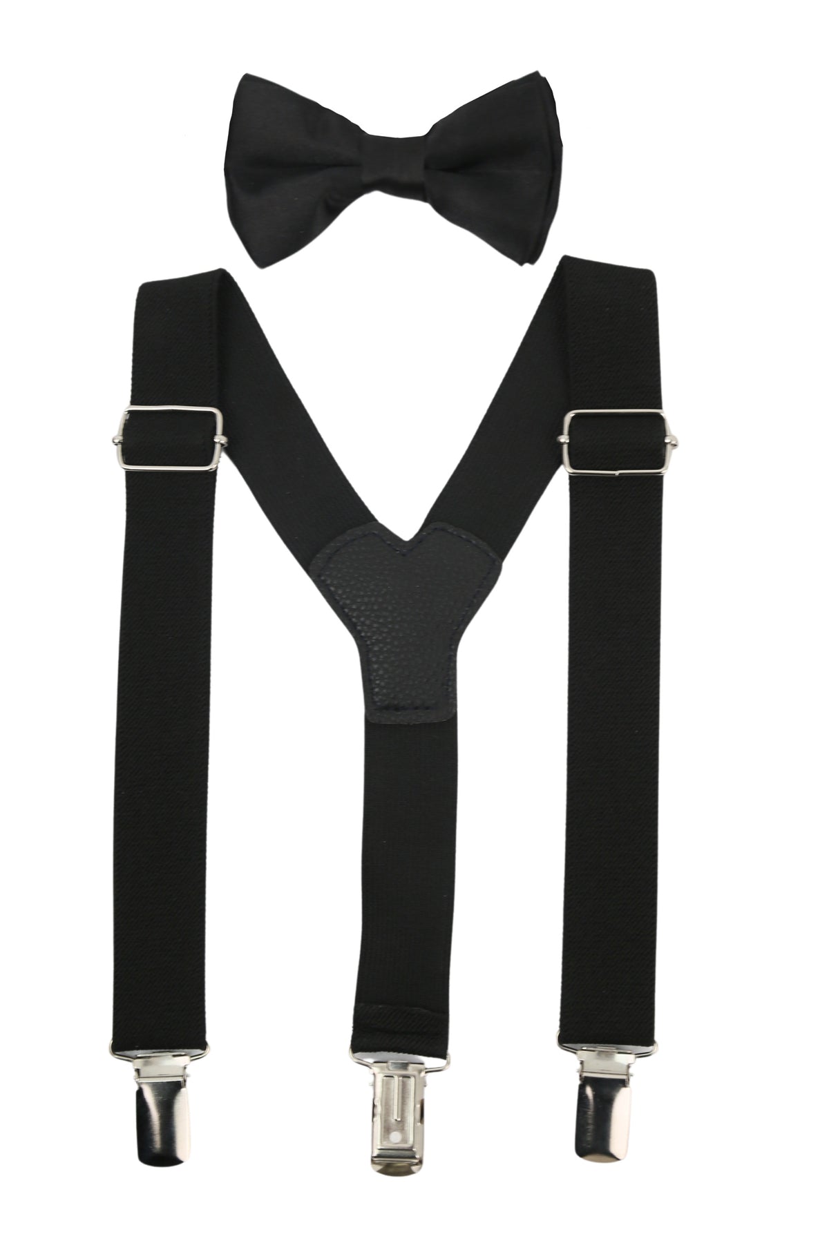 Boys Adjustable Elastic Y-Back Wide Bow Brace Set - Black