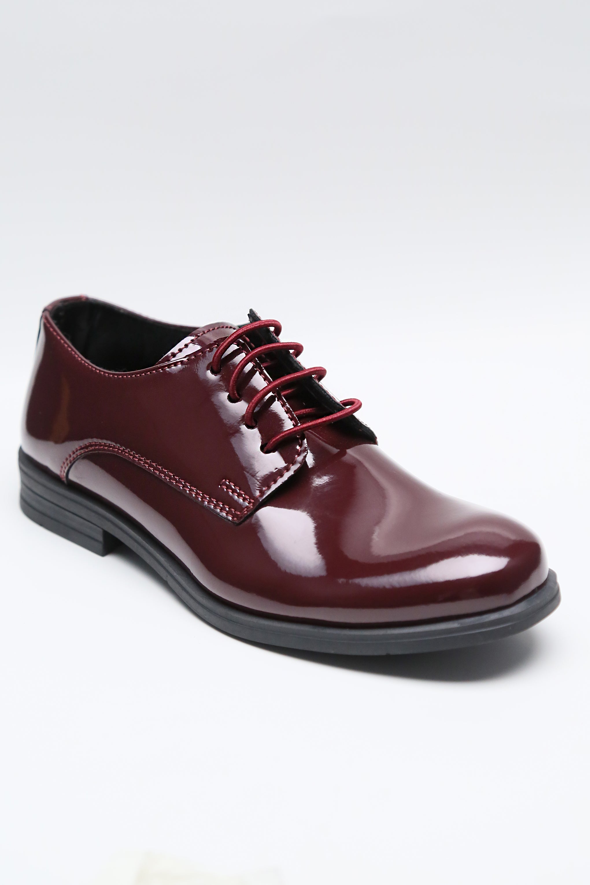 Boys Derby Patent Lace Up Formal Shoes - Burgundy