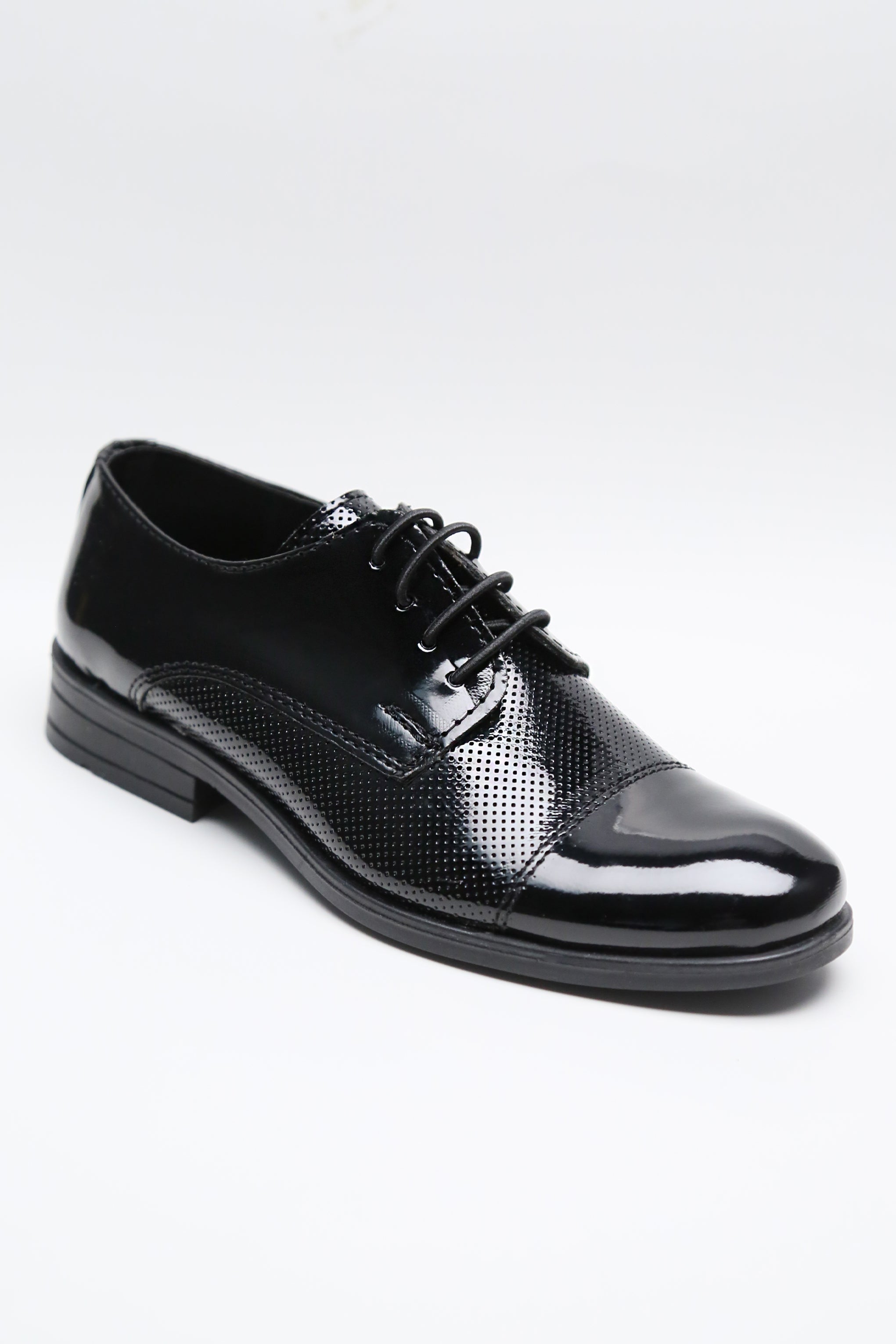 Boys Patent Black Derby Shoes - UTAH - Black