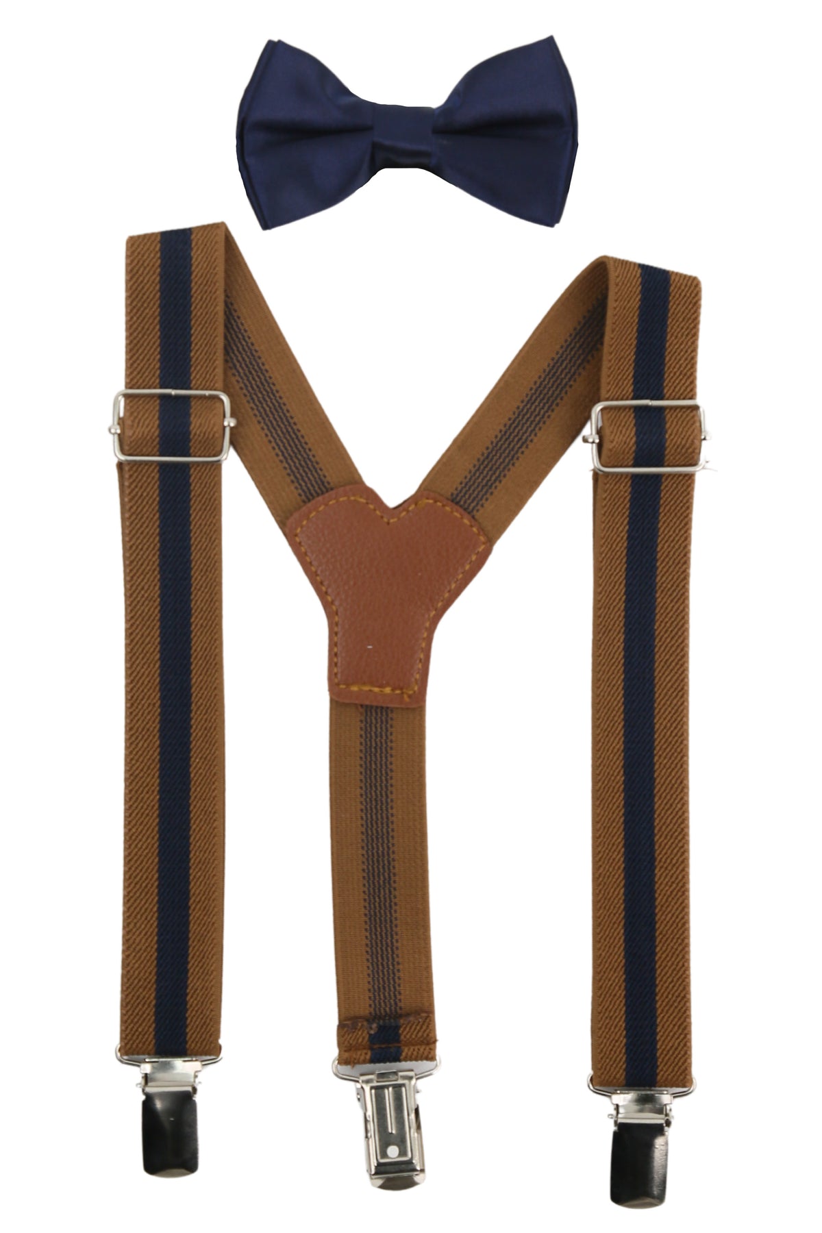 Boys Adjustable Elastic Y-Back Wide Bow Brace Set - Brown and Navy