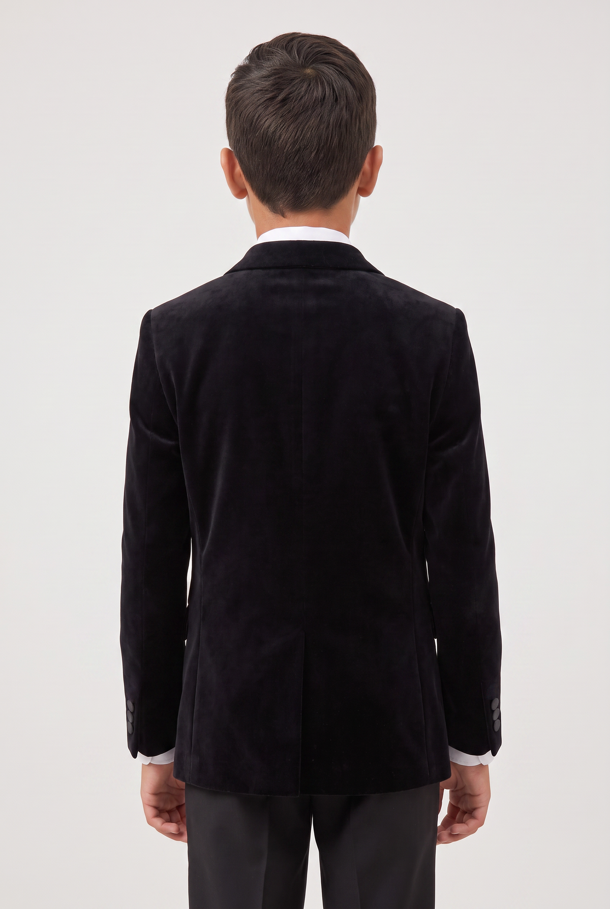 Boys Velvet Blazer Satin Lapel Dinner Jacket - Mayfair - Black Back Picture