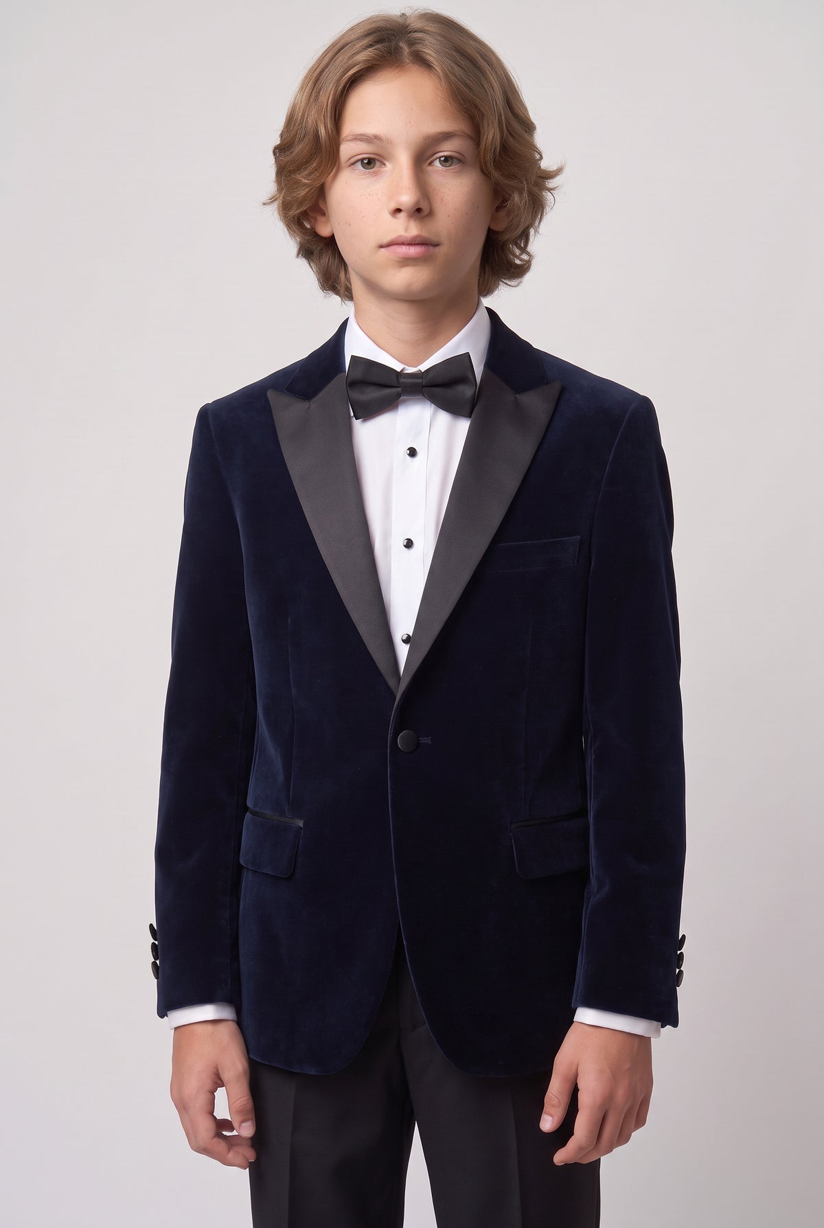 Boys Velvet Blazer Satin Lapel Dinner Jacket - Mayfair - Navy Blue