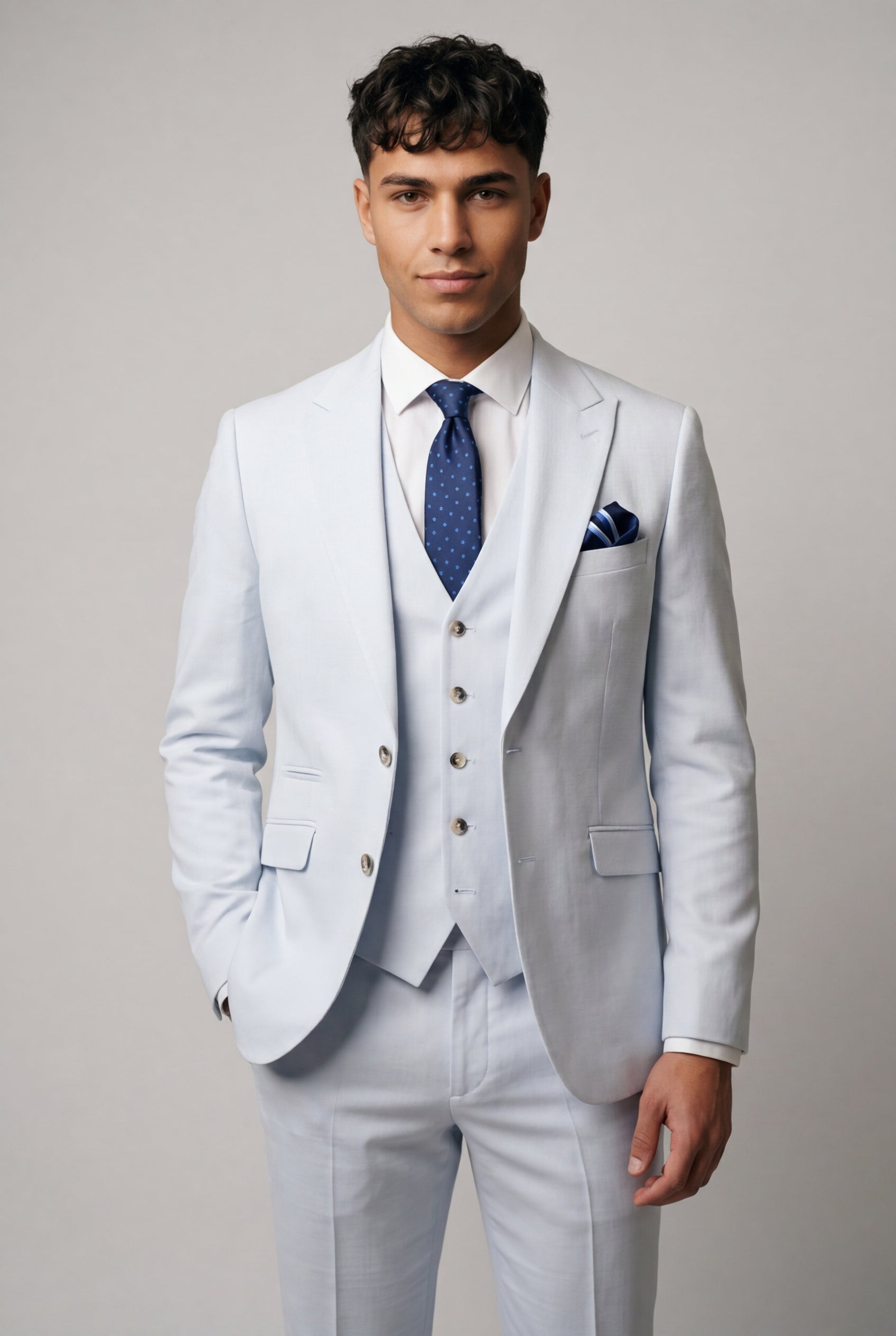 Tropez 3-Piece Textured Prom Suit - Sky Blue