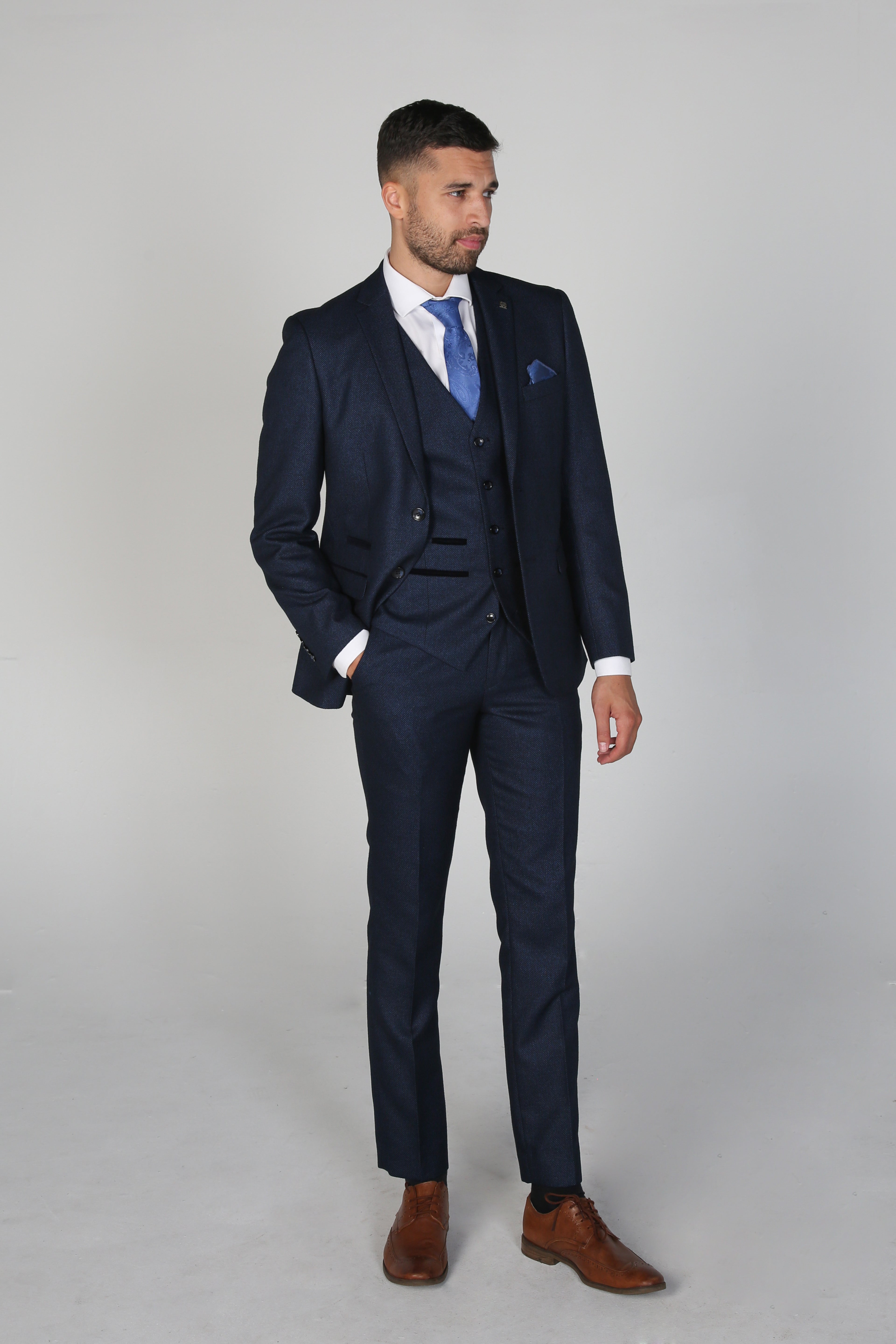Father & Son Matching Textured 3-Piece Suit Set - Arthur - Navy Blue