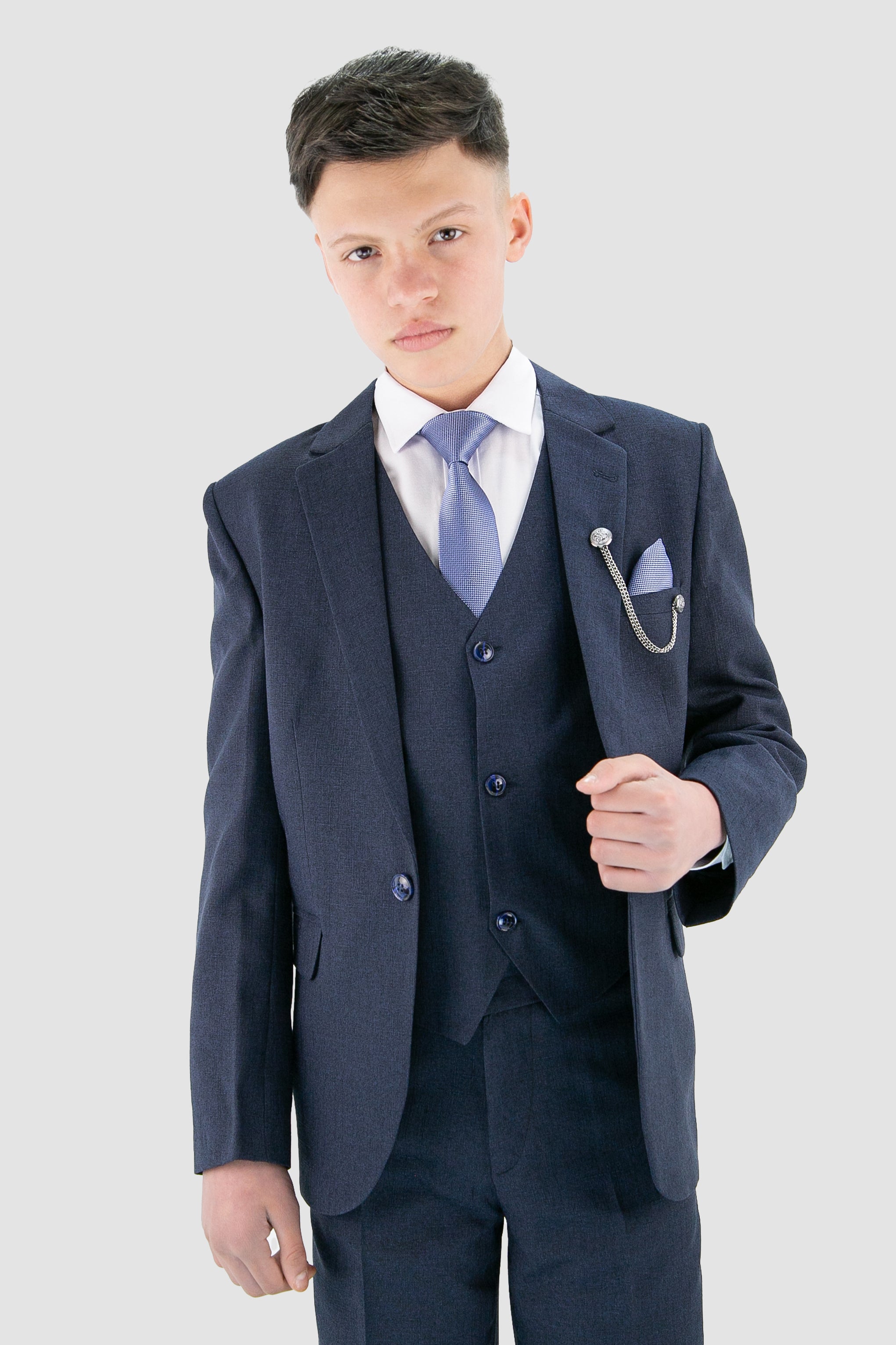 Boys Slim Fit Textured 8-Piece Formal Suit Set - Navy