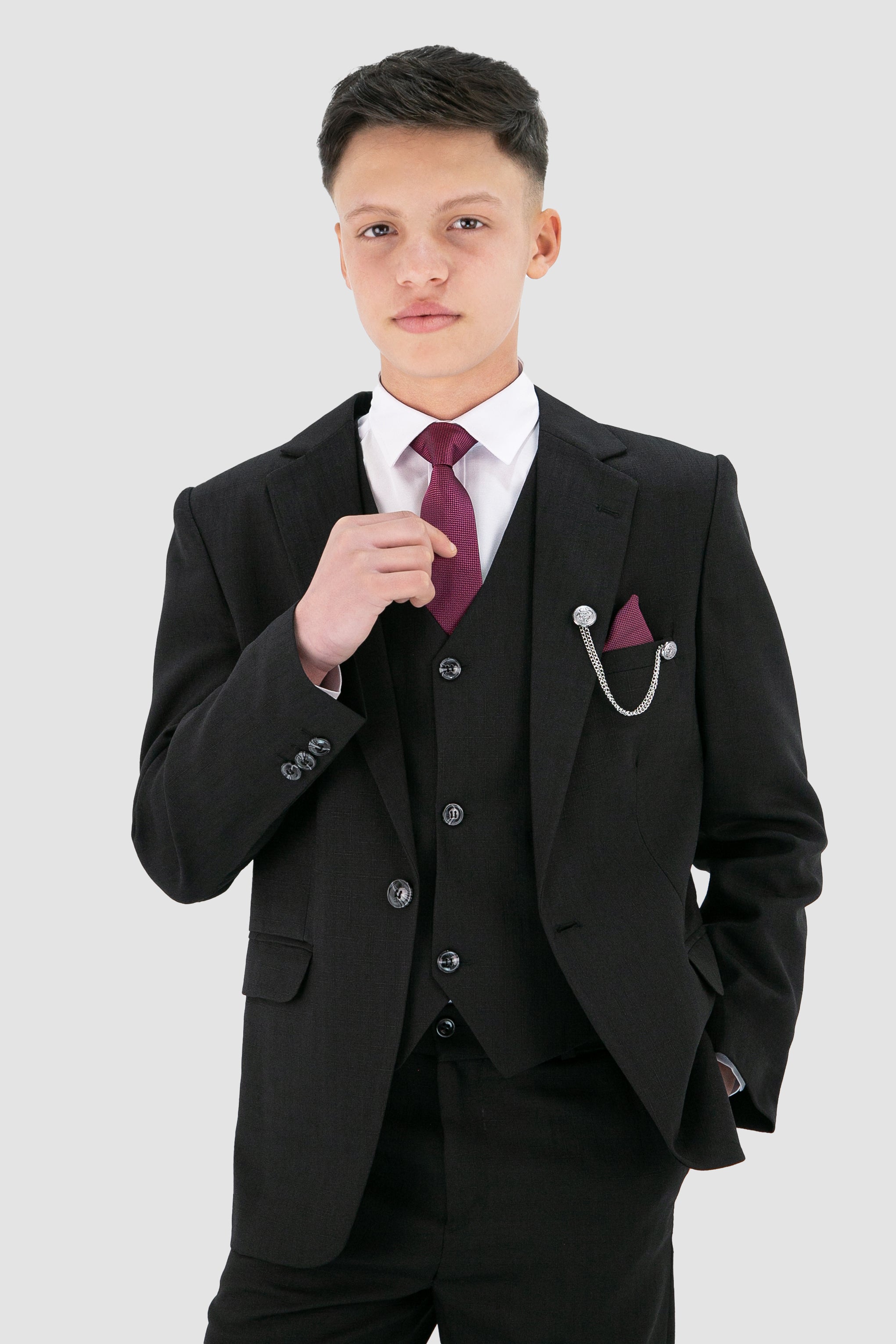 Boys Slim Fit Textured 8-Piece Formal Suit Set - Black