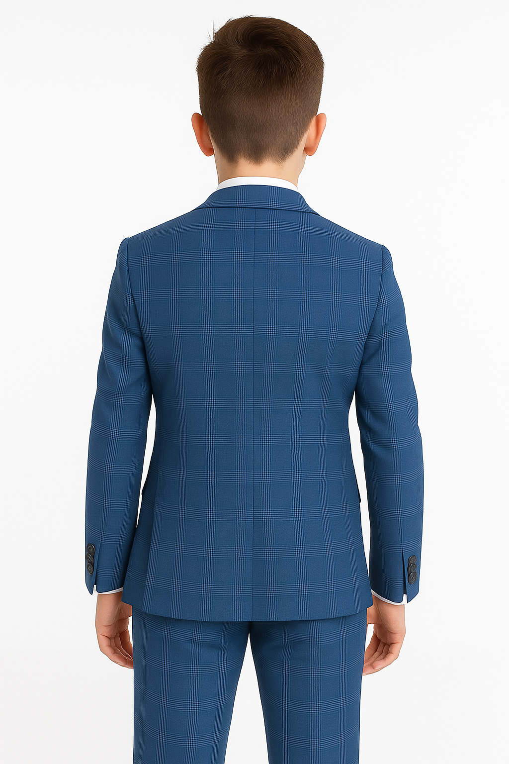 Boys Windowpane Check Tweed Tailored Fit Suit - Blue