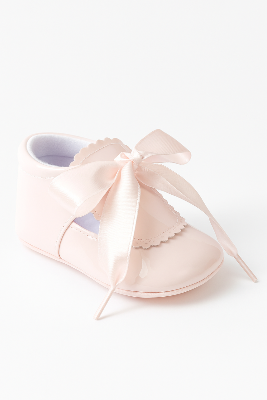 Unisex Baby Patent Shoes with Ribbon - 908 - Pink