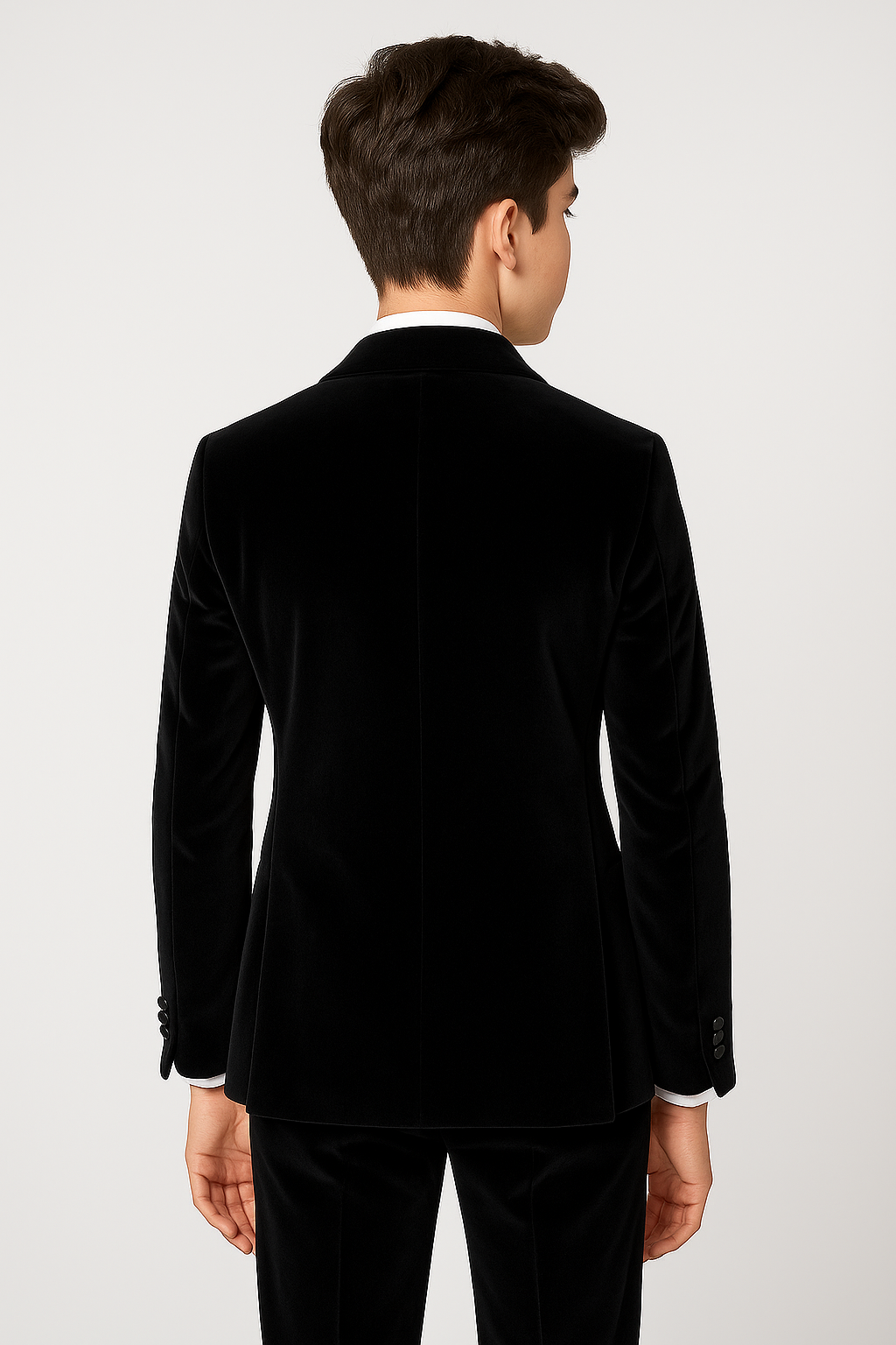 Boys Sheen Lapel Black Velvet Tuxedo Suit - Black