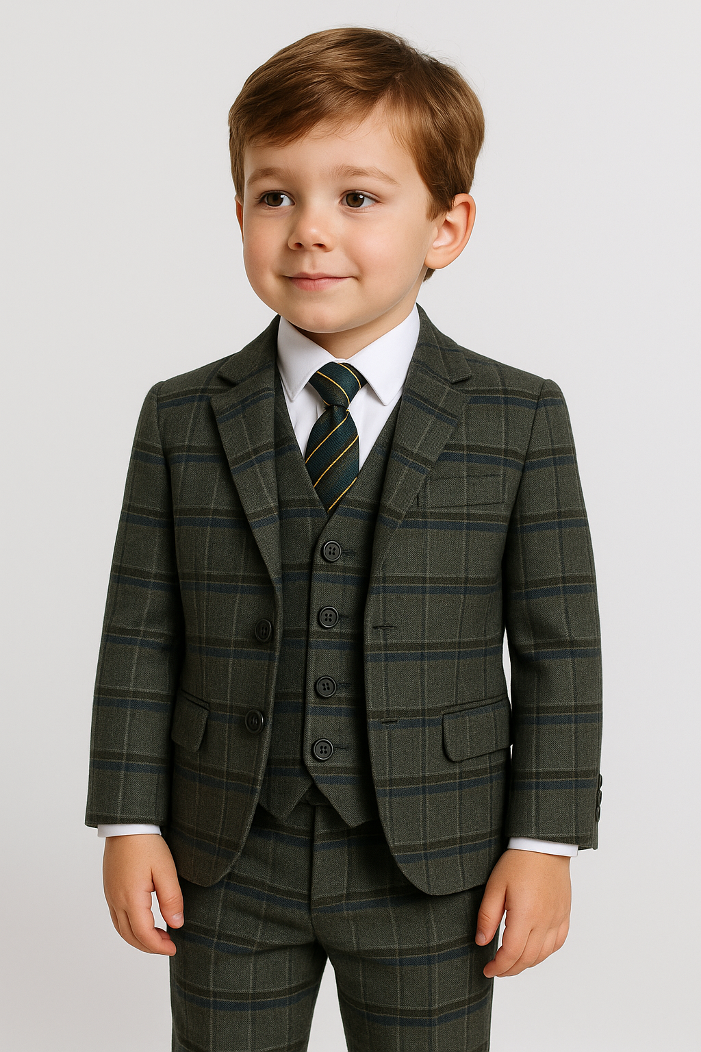 Boys Tailored Fit Charcoal Grey Check Suit - Charcoal Grey