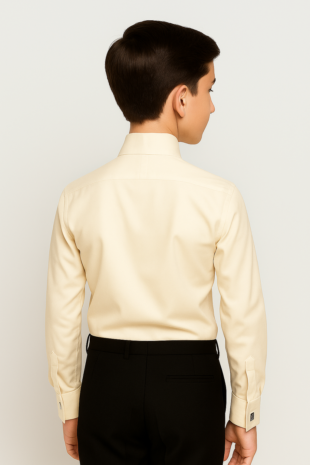 Boys’ Cotton Ivory Wing Collar Dress Shirt with Cufflinks