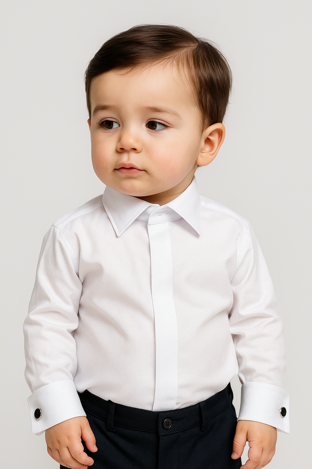 Boys Classic Collar Cufflink Shirt - White