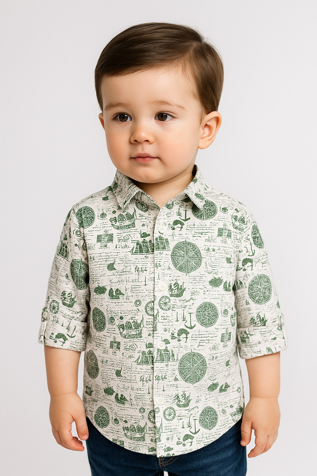 Boys Nautical Printed Fashion Shirt - Green