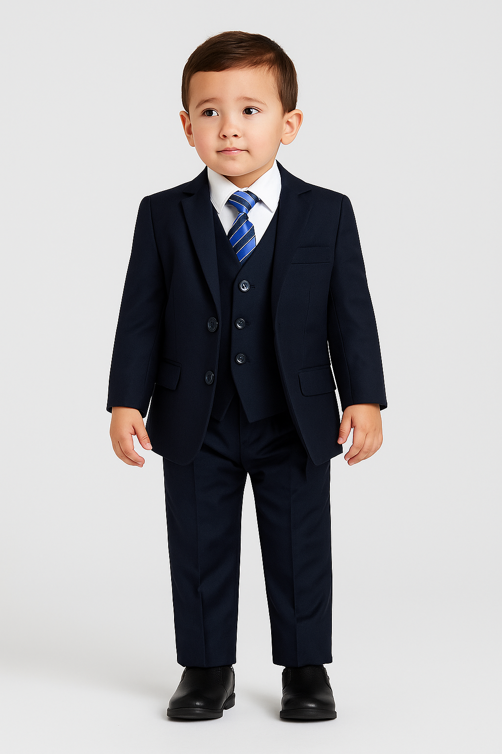 Boys 5 Pieces Formal Navy Suit - Navy Blue Front Picture