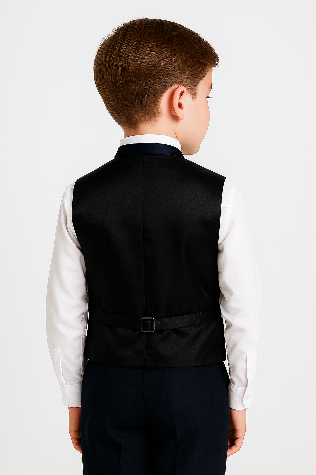 Boys Satin Waistcoat & Cravat Set - Navy Blue Back Picture
