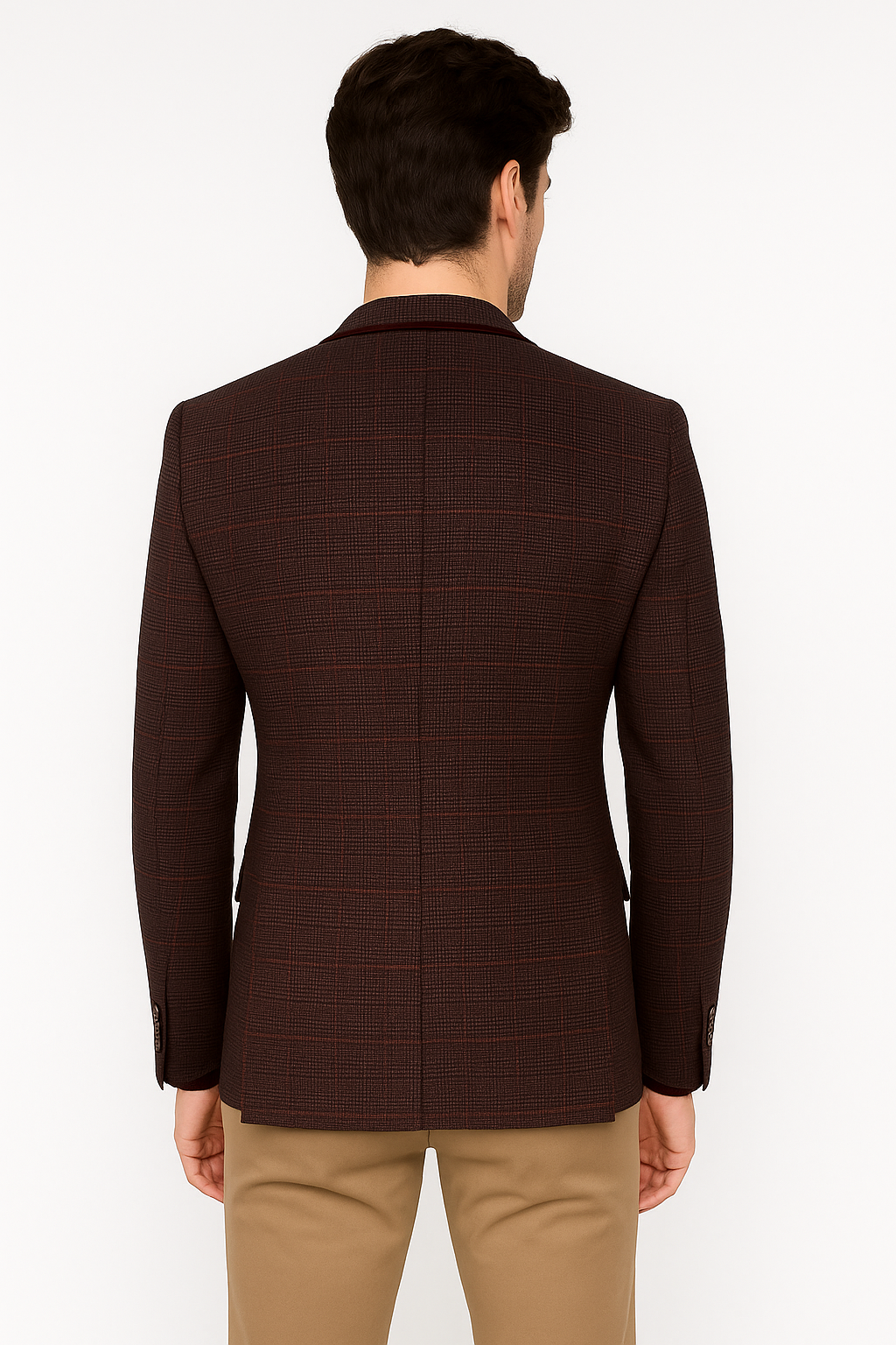 Men's Slim Fit Retro Tweed Blazer - CARLY - Wine