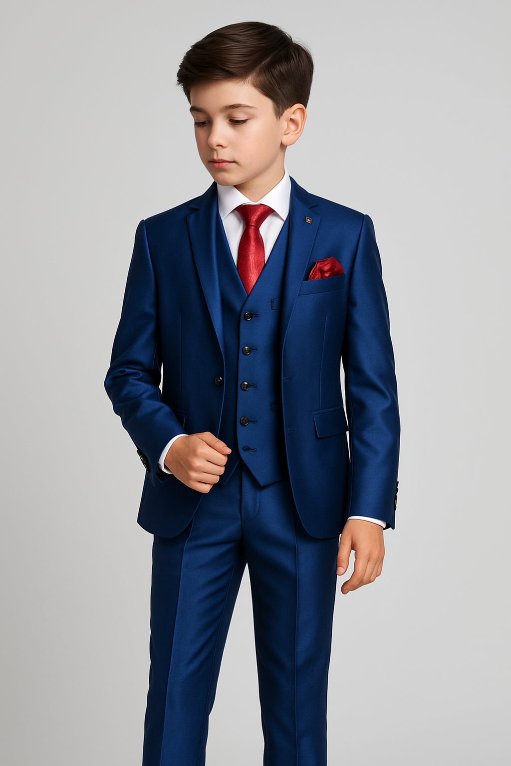 Boys Tailored Fit Sheen Effect Blue Suit - KINGSLEY - Royal Blue