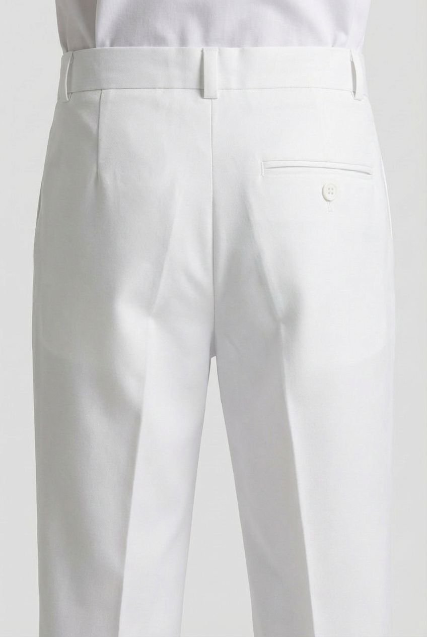 Boys Slim Fit Formal Trousers with Adjustable Waist - White