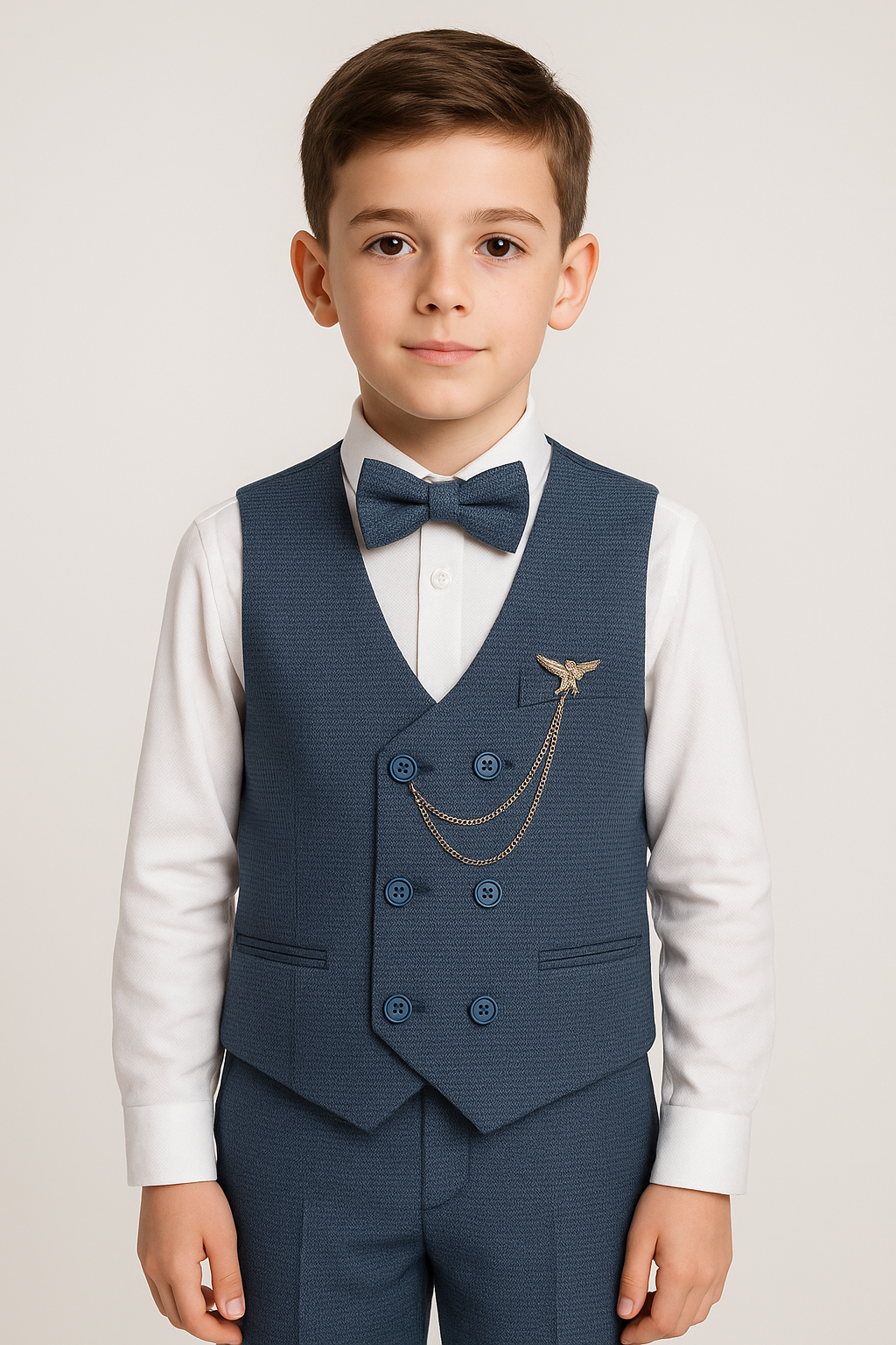 5-Piece Textured Double Breasted Waistcoat Suit - MATRIX - Navy Front Picture