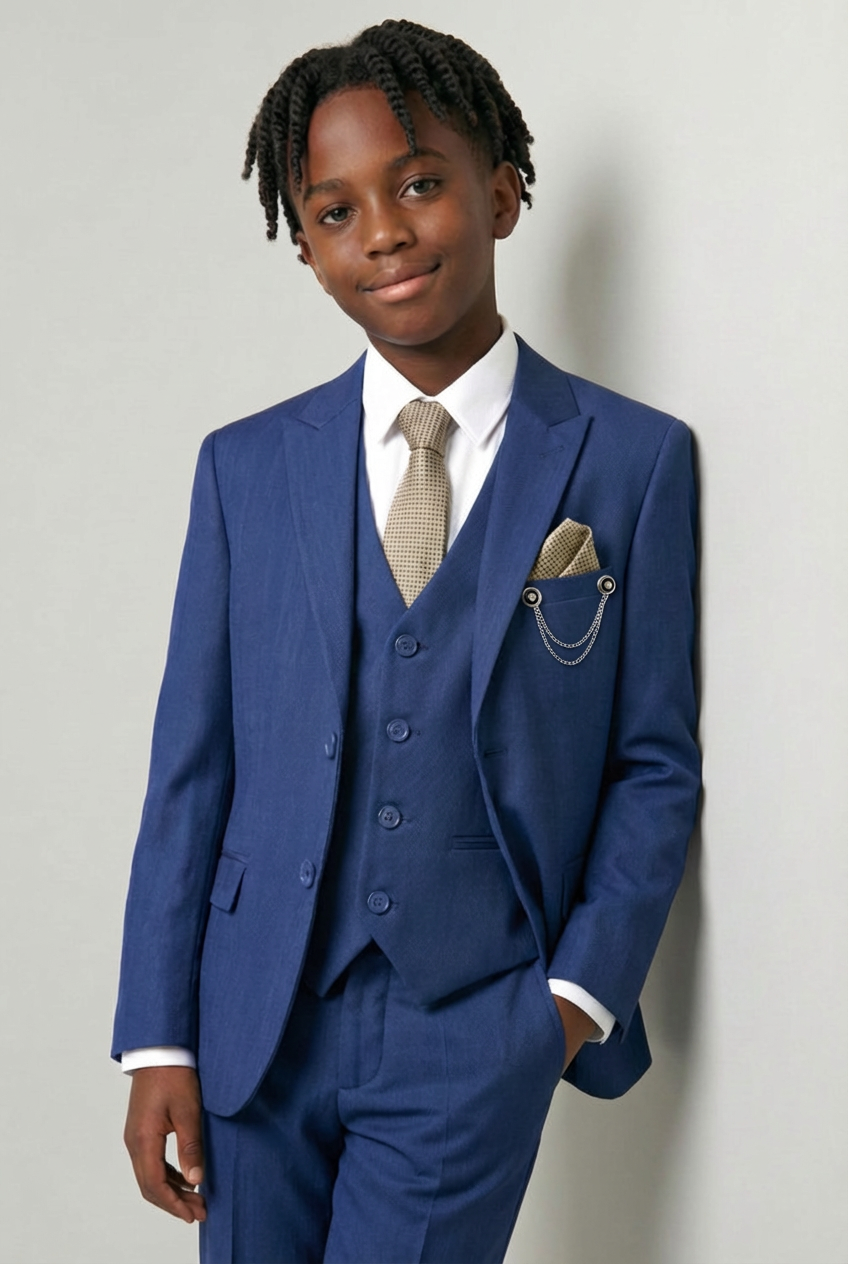 Boys 7-Piece Slim Fit Twill Suit - Midnight Blue