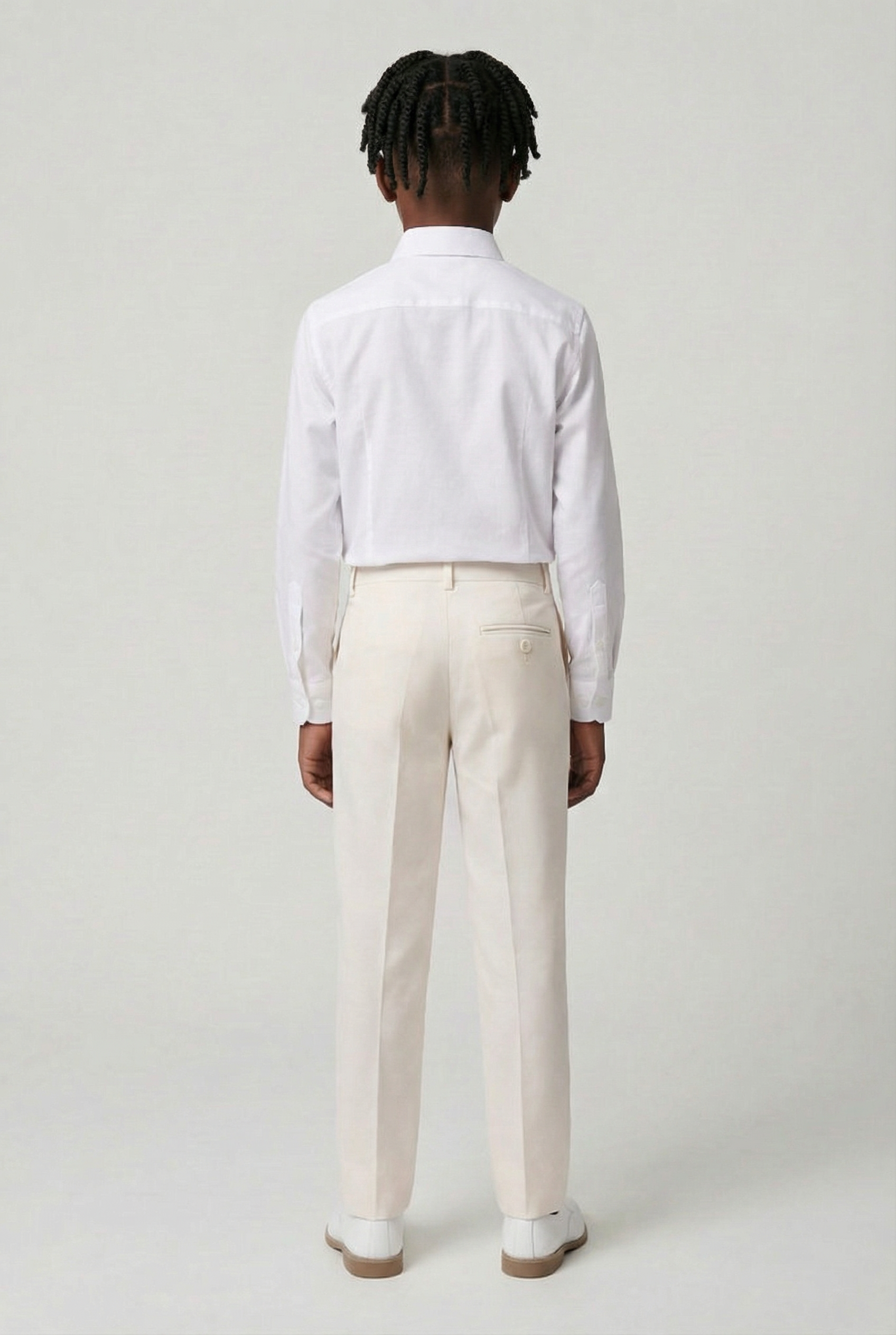 Boys Slim Fit Formal Trousers with Adjustable Waist - Ivory