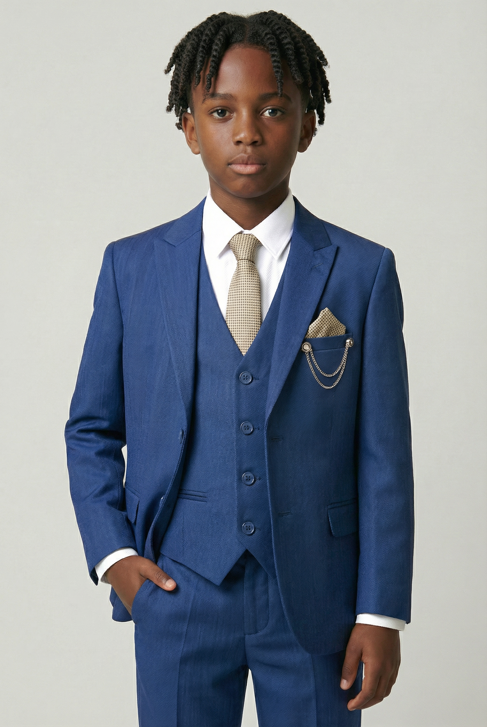 Boys 7-Piece Slim Fit Twill Suit - Midnight Blue