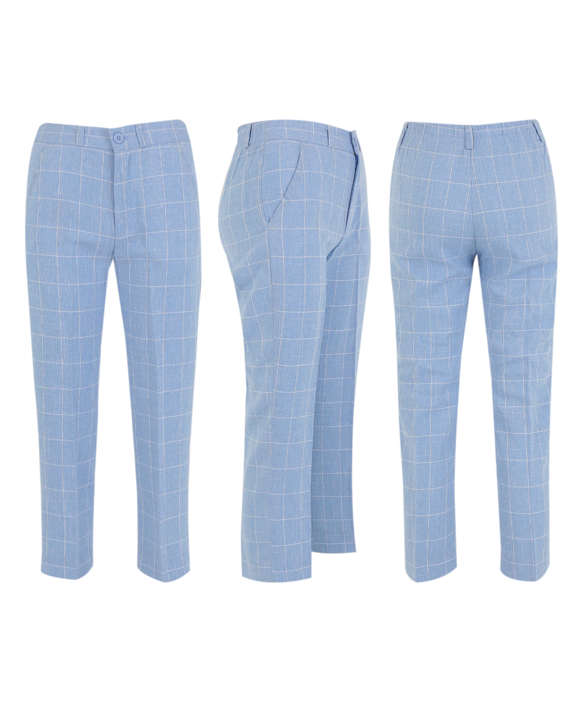 Boys Windowpane Check Blue Waistcoat Set - E-SAM - Blue