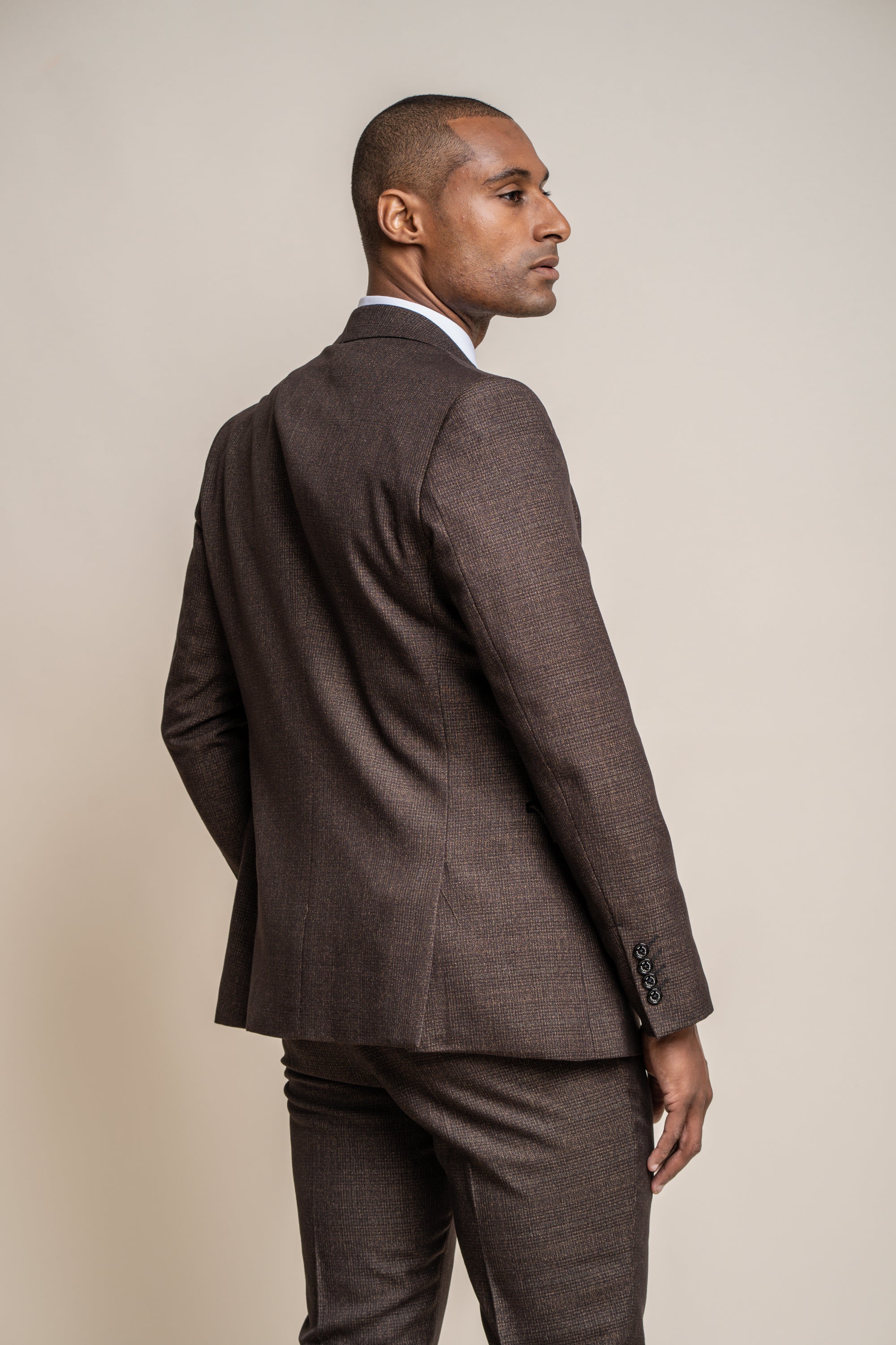 Father & Son Matching Glen Check Wool Tweed 3-Piece Suit Set - Caridi Brown