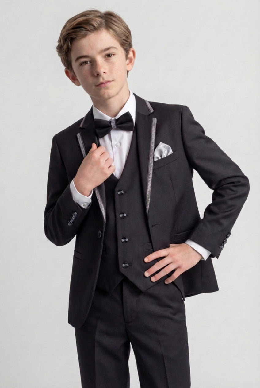 Babies & Boys 4-Piece Tuxedo-Style Suit with Contrast Trim - Daniel - Black