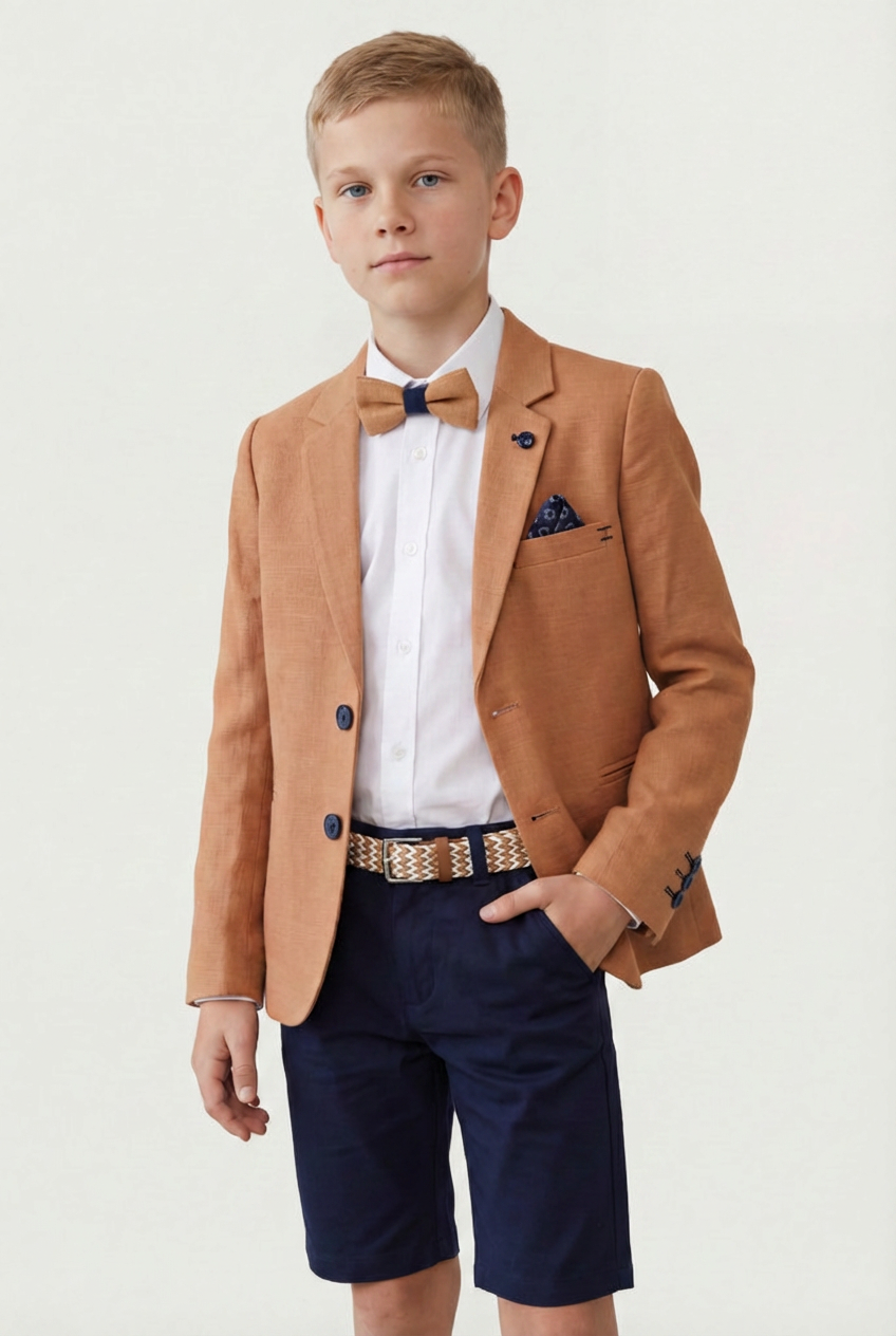 Babies & Boys Cotton 5 Piece Shorts Suit - Dylan - Camel