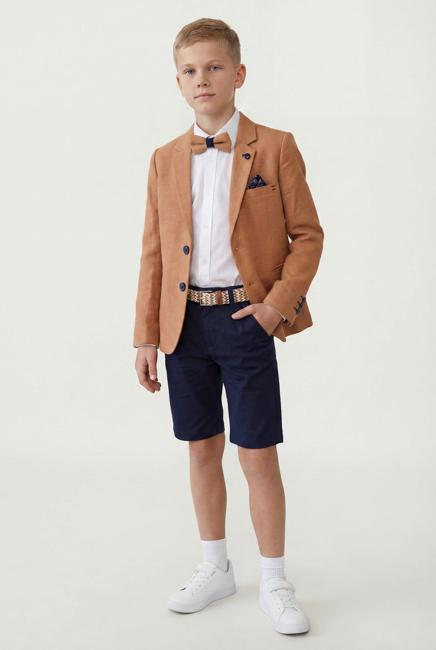 Babies & Boys Cotton 5 Piece Shorts Suit - Dylan - Camel
