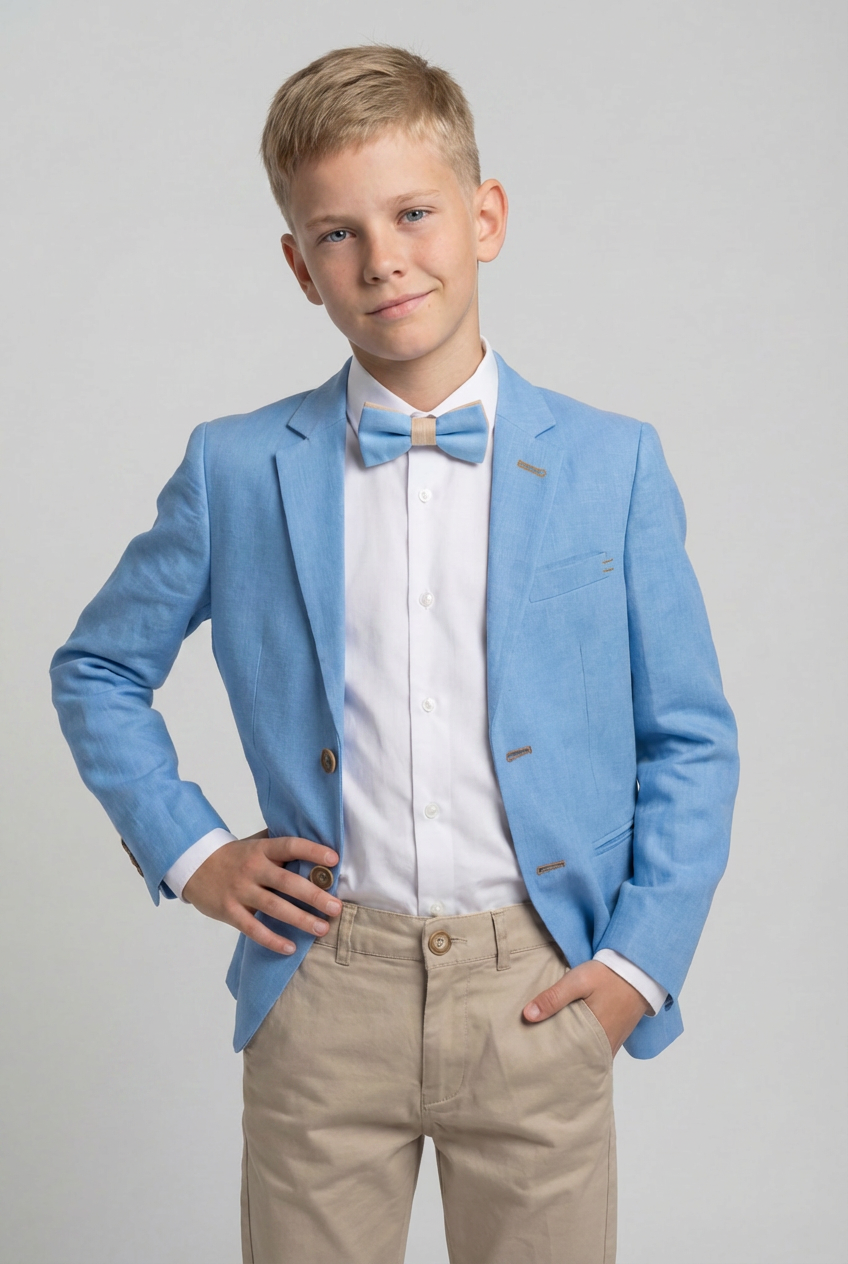 Babies & Boys Linen-Cotton 4 Piece Suit - Calvin - Blue