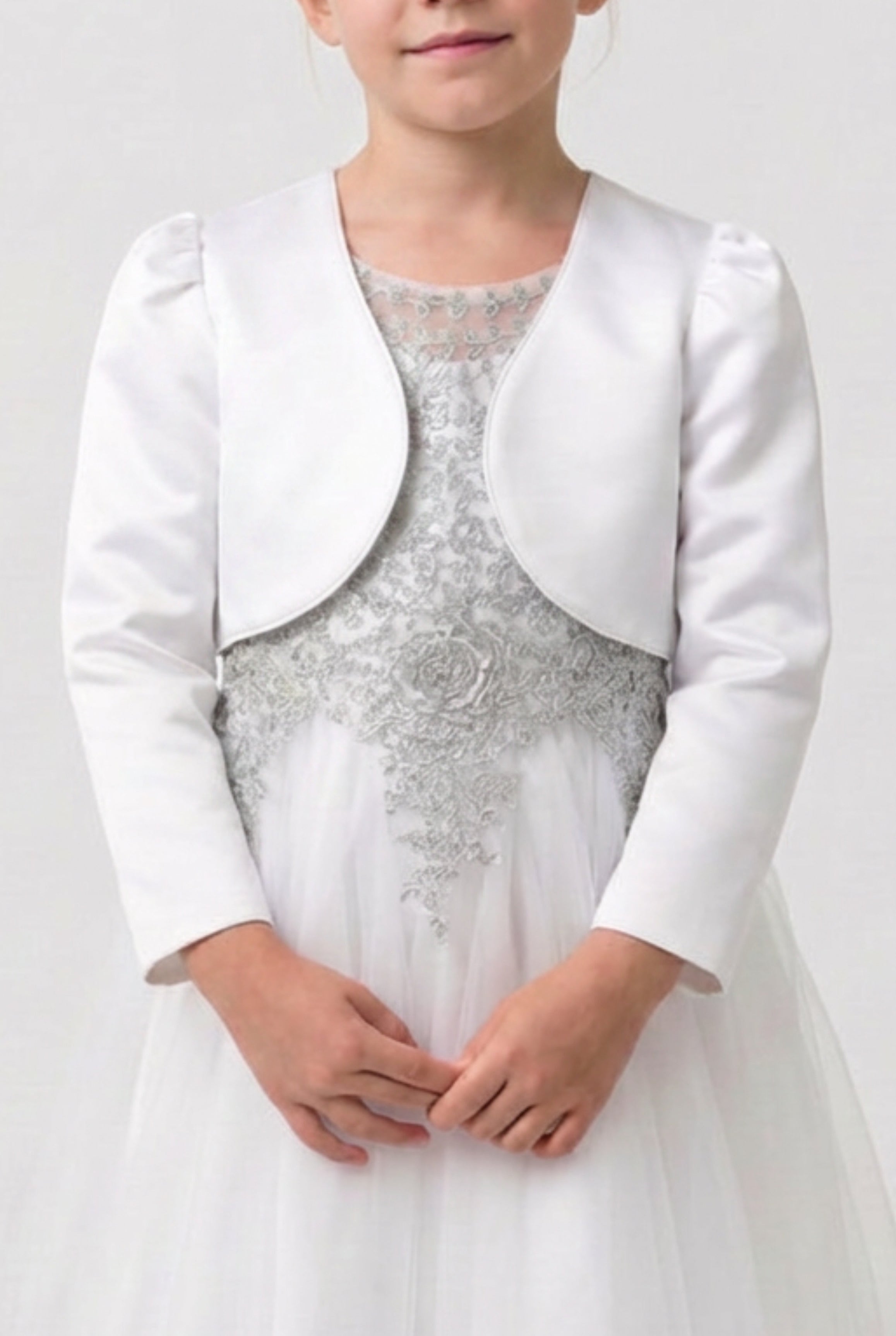 Babies & Girls Long Sleeves Bolero - White